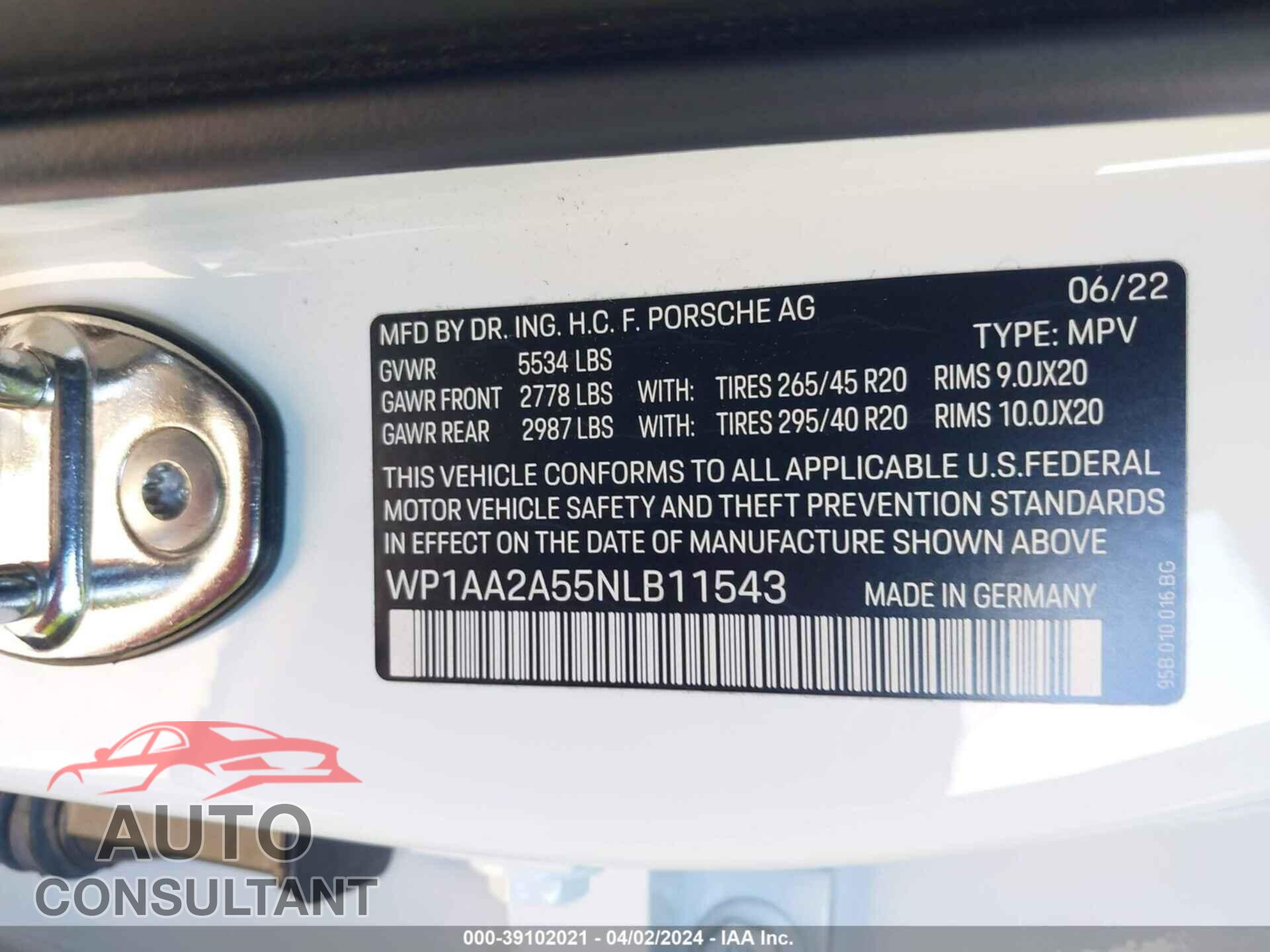 PORSCHE MACAN 2022 - WP1AA2A55NLB11543