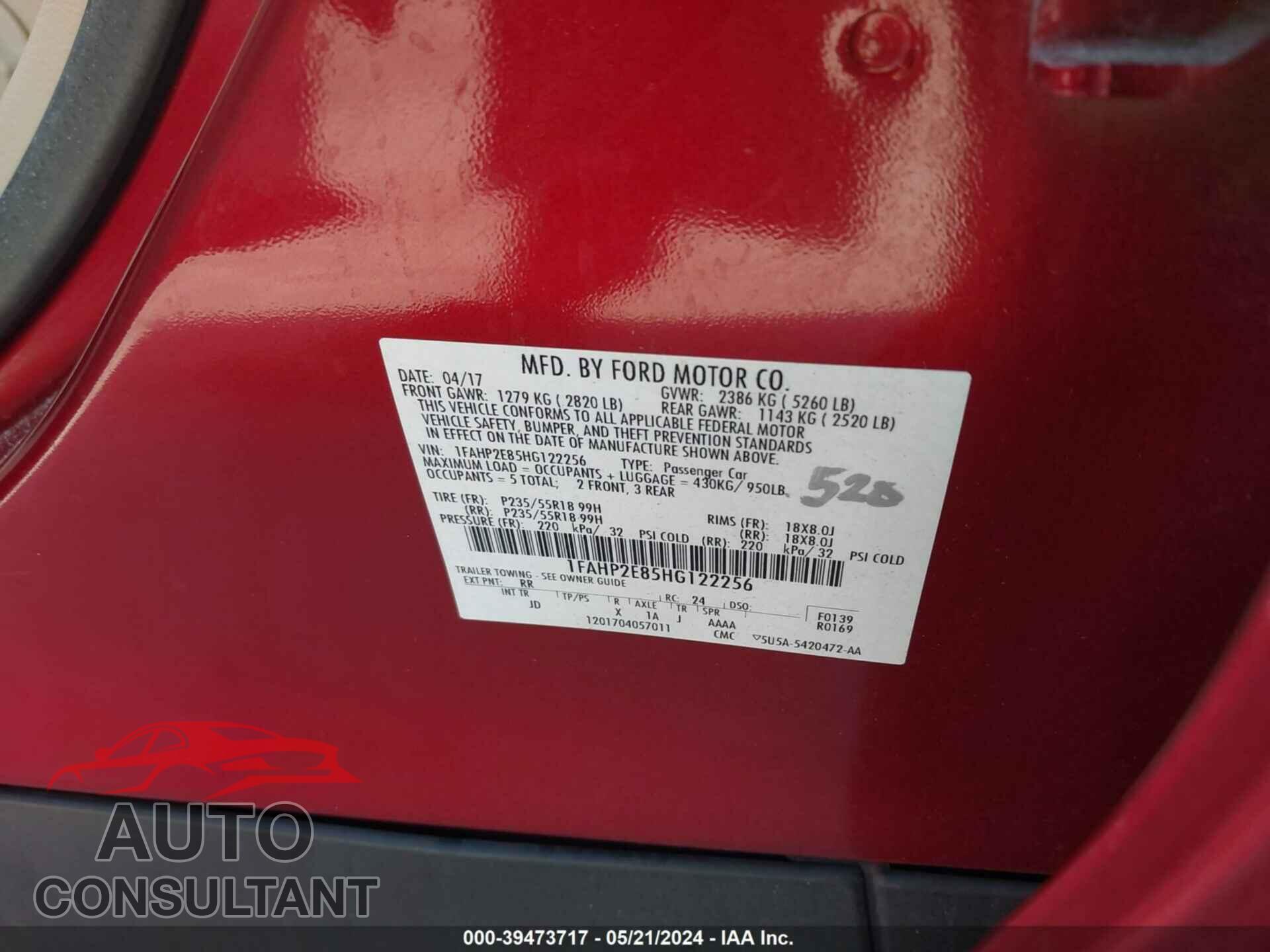 FORD TAURUS 2017 - 1FAHP2E85HG122256