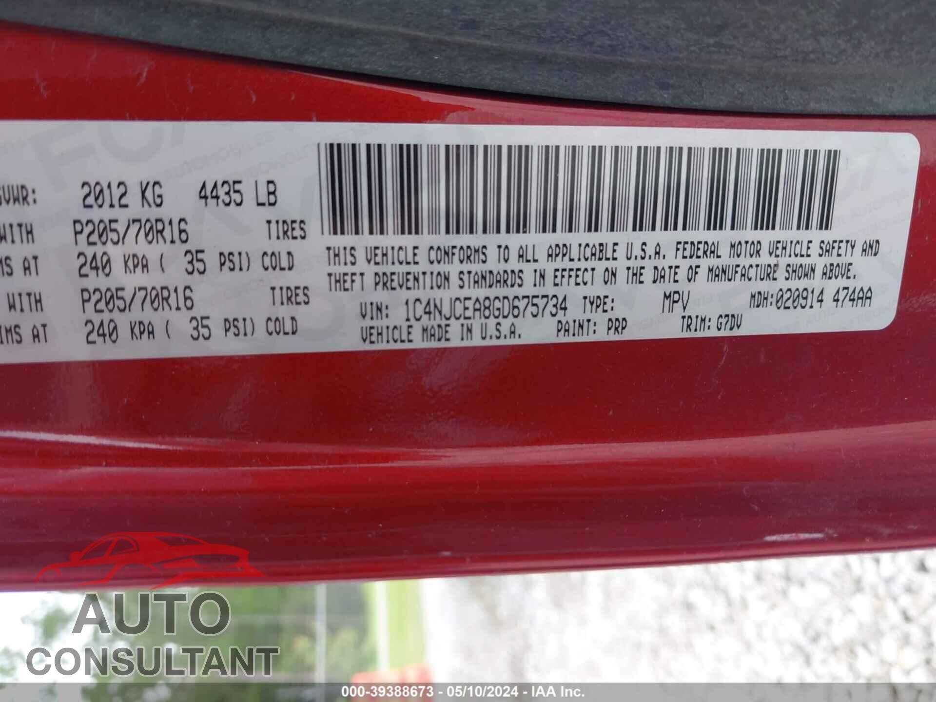 JEEP COMPASS 2016 - 1C4NJCEA8GD675734