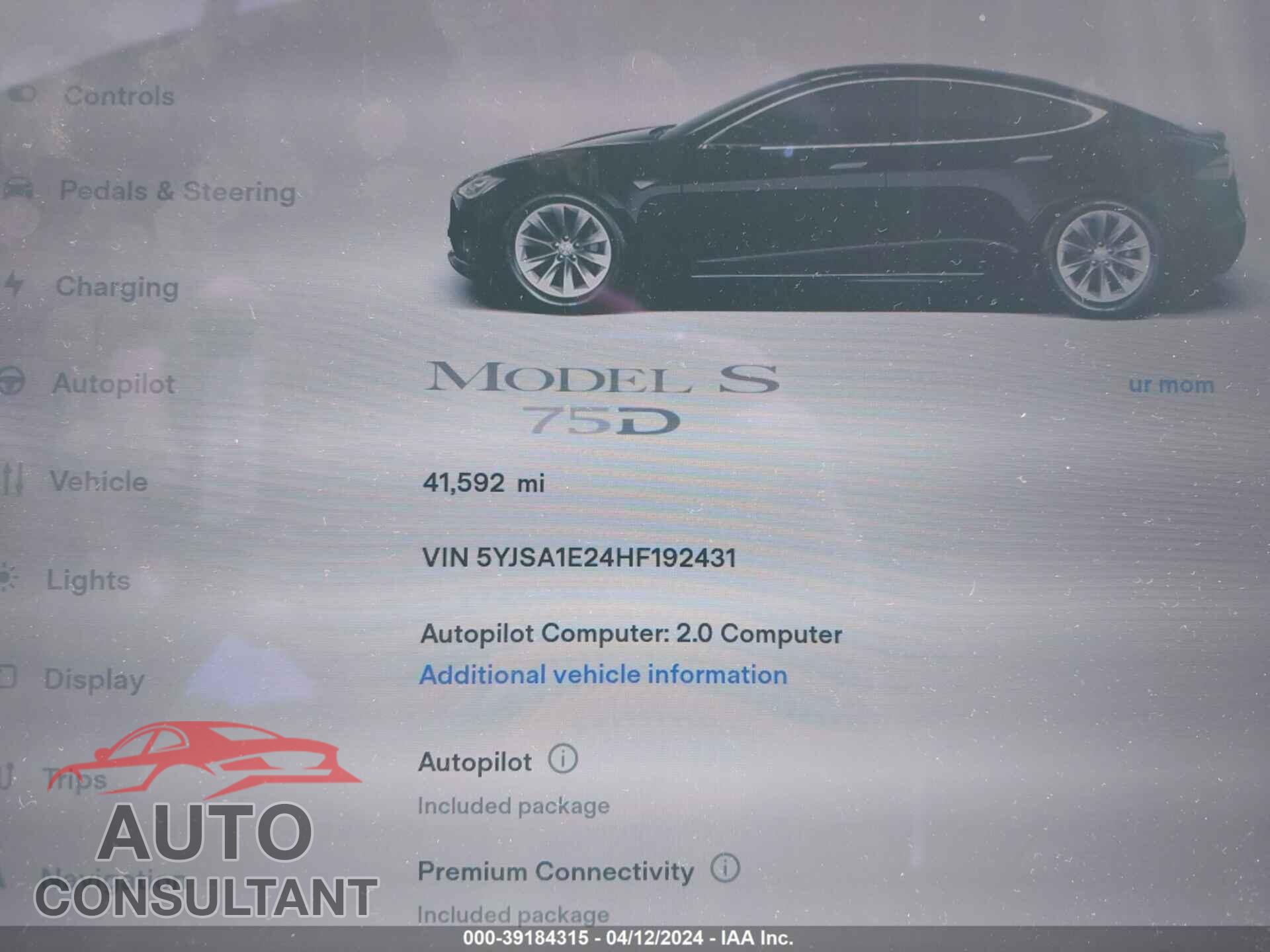 TESLA MODEL S 2017 - 5YJSA1E24HF192431