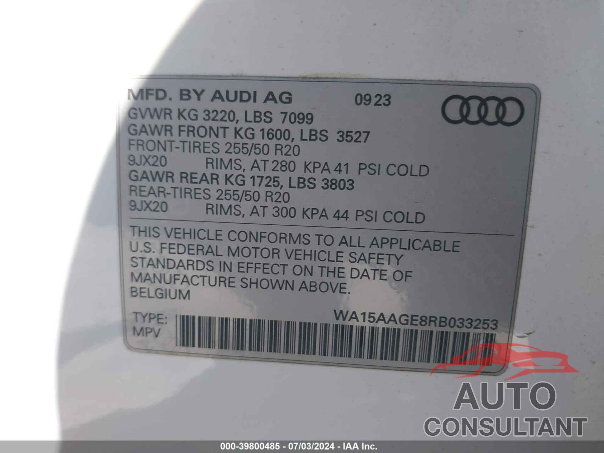 AUDI Q8 E-TRON 2024 - WA15AAGE8RB033253