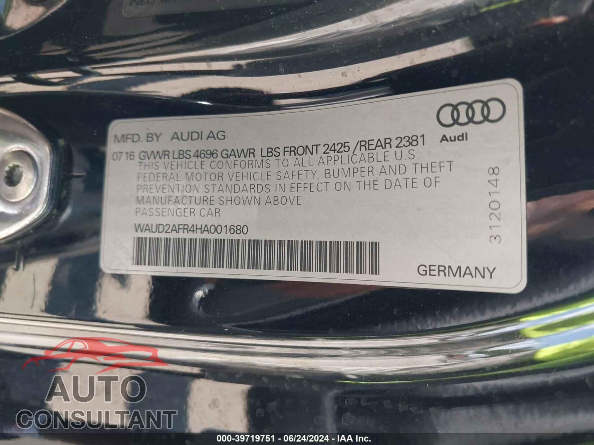 AUDI A5 2017 - WAUD2AFR4HA001680