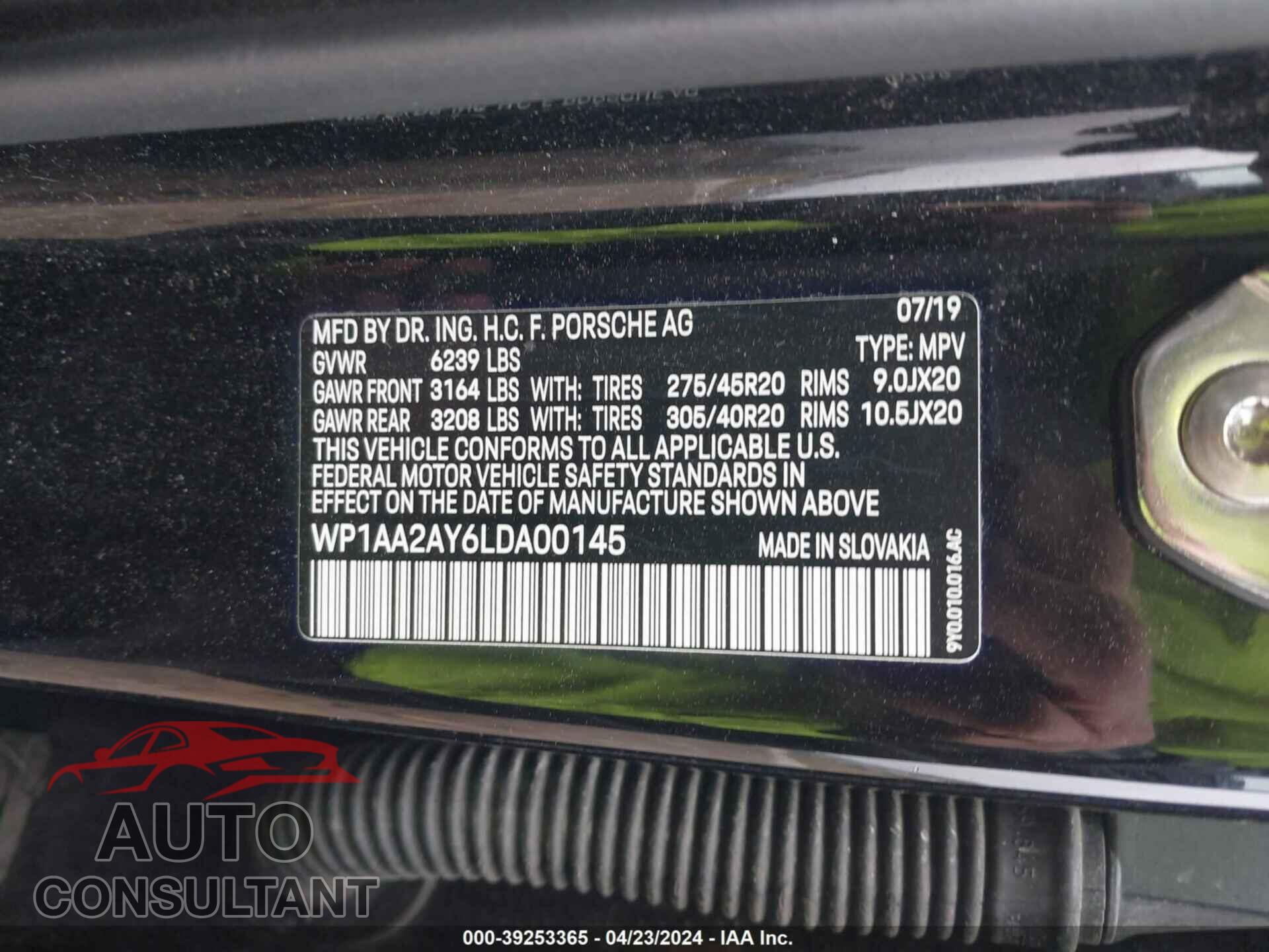 PORSCHE CAYENNE 2020 - WP1AA2AY6LDA00145