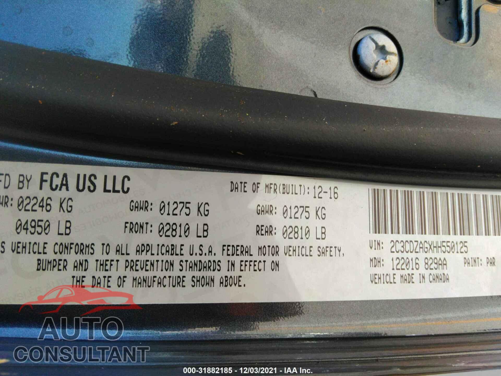 DODGE CHALLENGER 2017 - 2C3CDZAGXHH550125