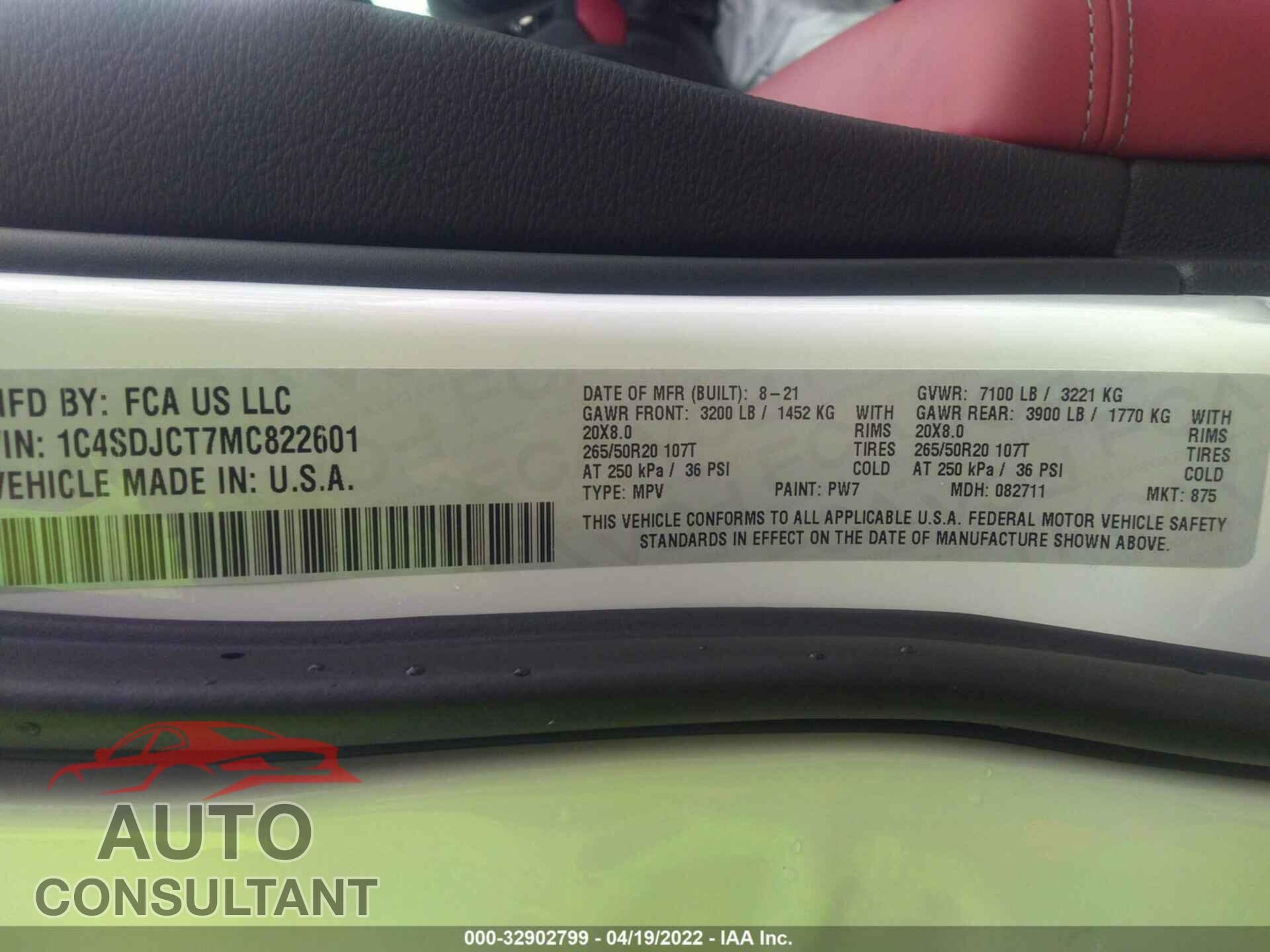 DODGE DURANGO 2021 - 1C4SDJCT7MC822601