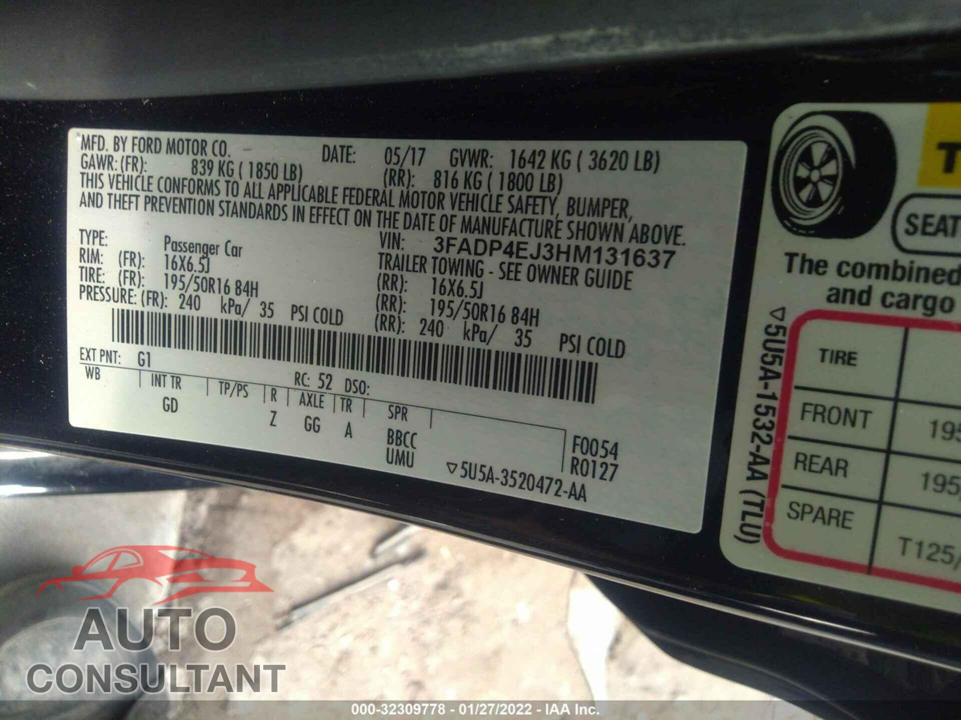 FORD FIESTA 2017 - 3FADP4EJ3HM131637