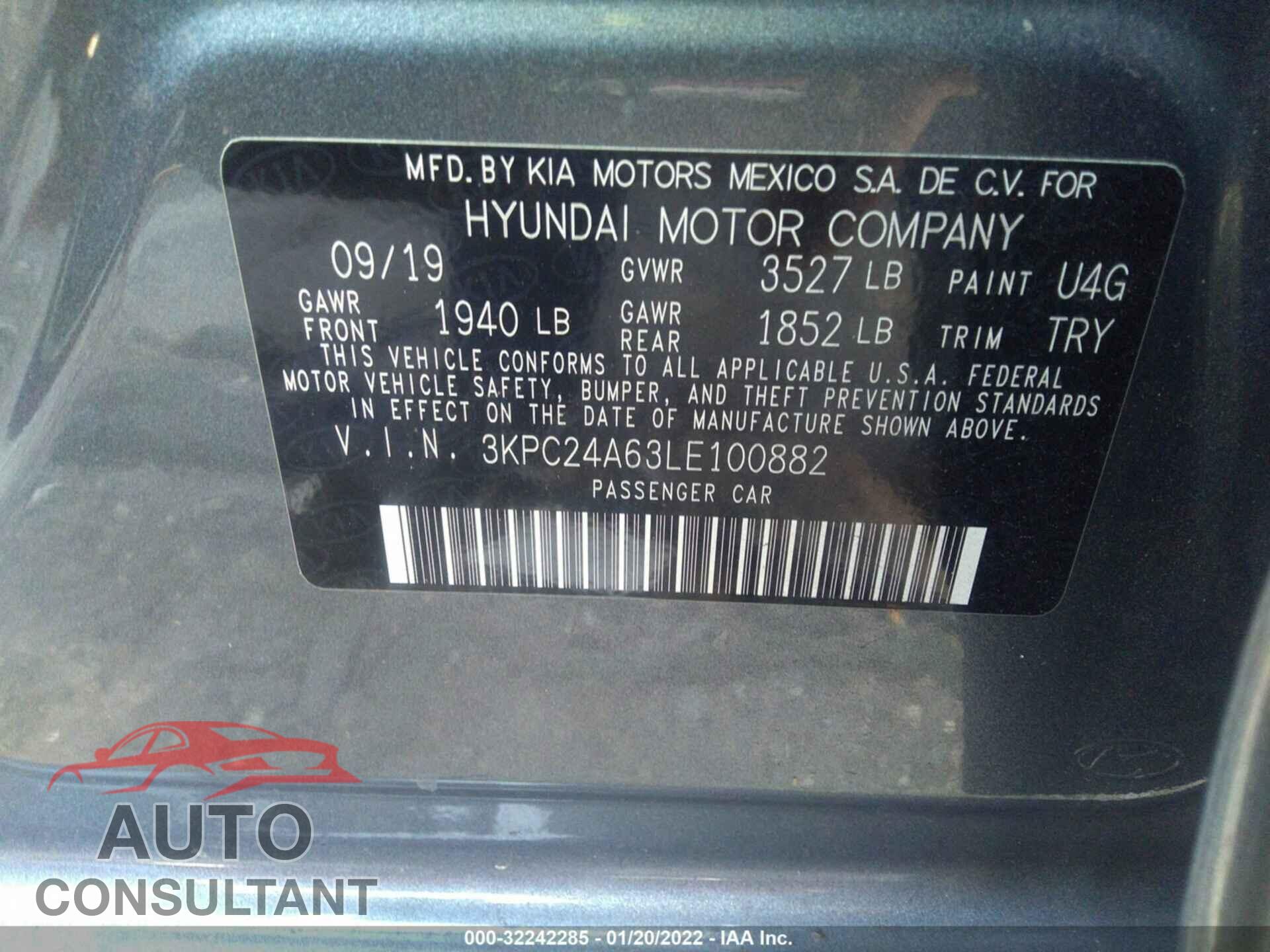 HYUNDAI ACCENT 2020 - 3KPC24A63LE100882