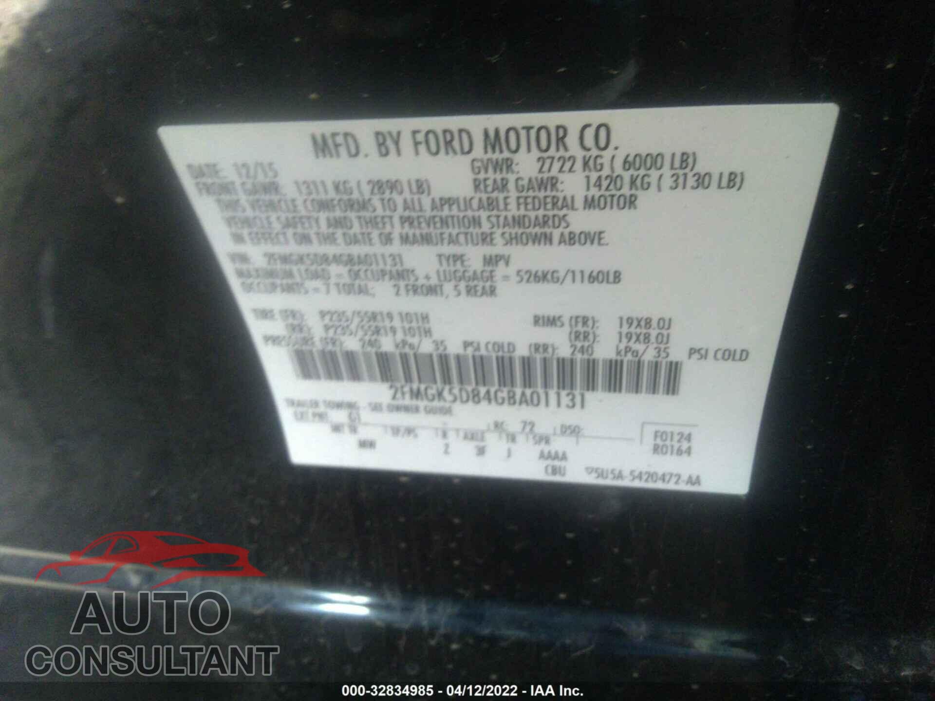 FORD FLEX 2016 - 2FMGK5D84GBA01131