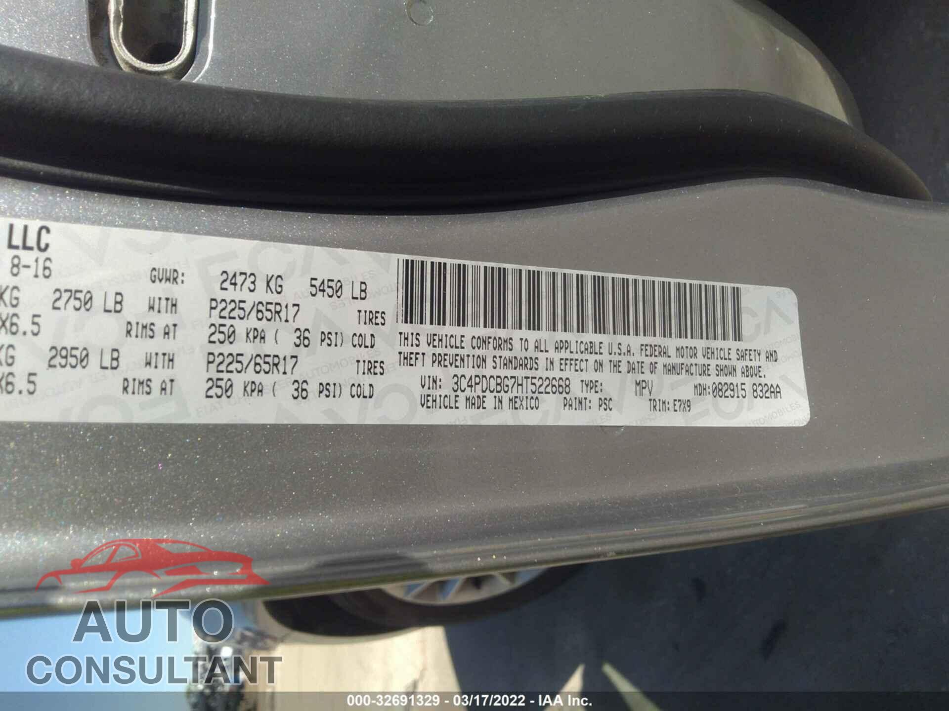 DODGE JOURNEY 2017 - 3C4PDCBG7HT522668