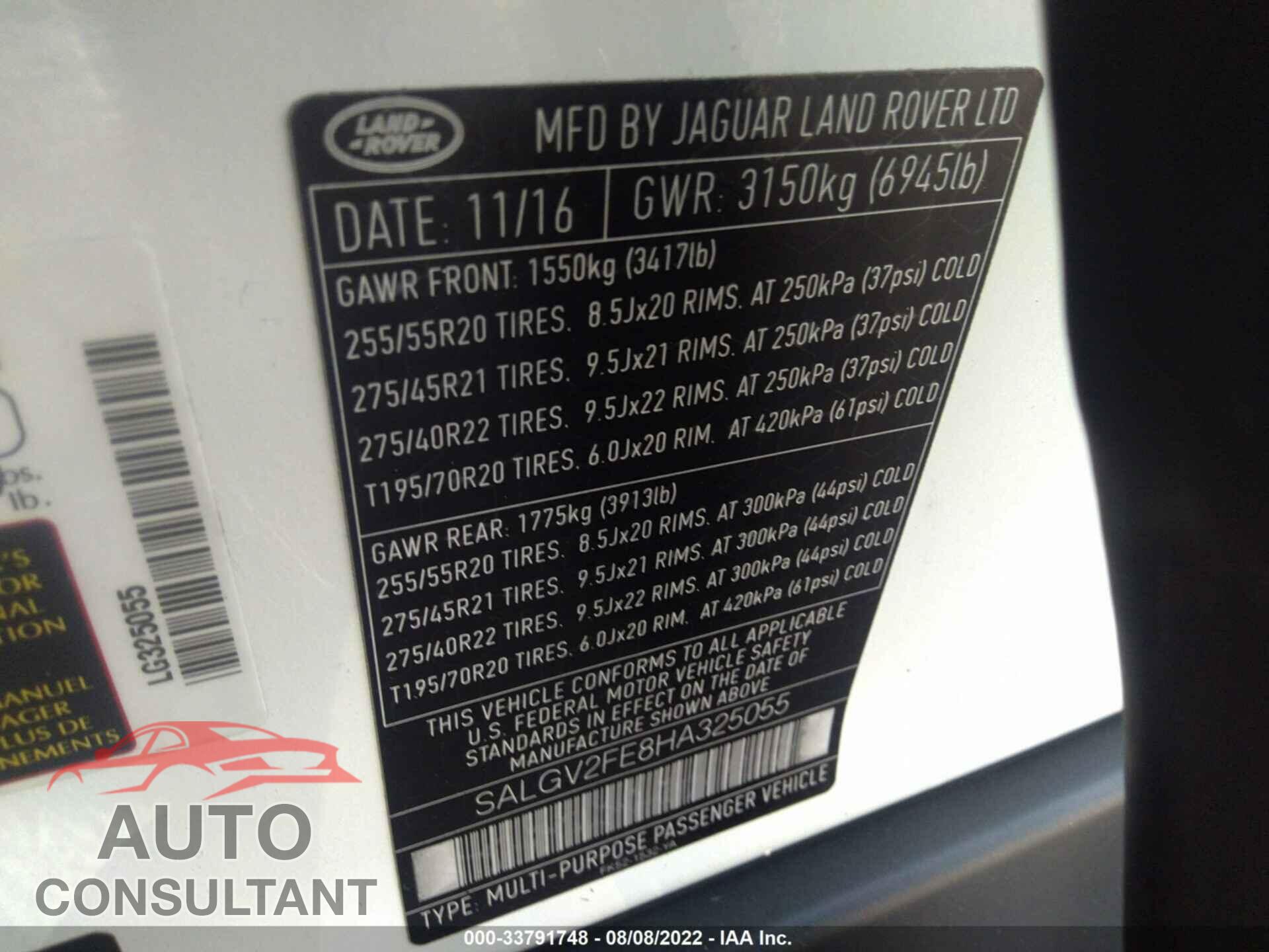 LAND ROVER RANGE ROVER 2017 - SALGV2FE8HA325055