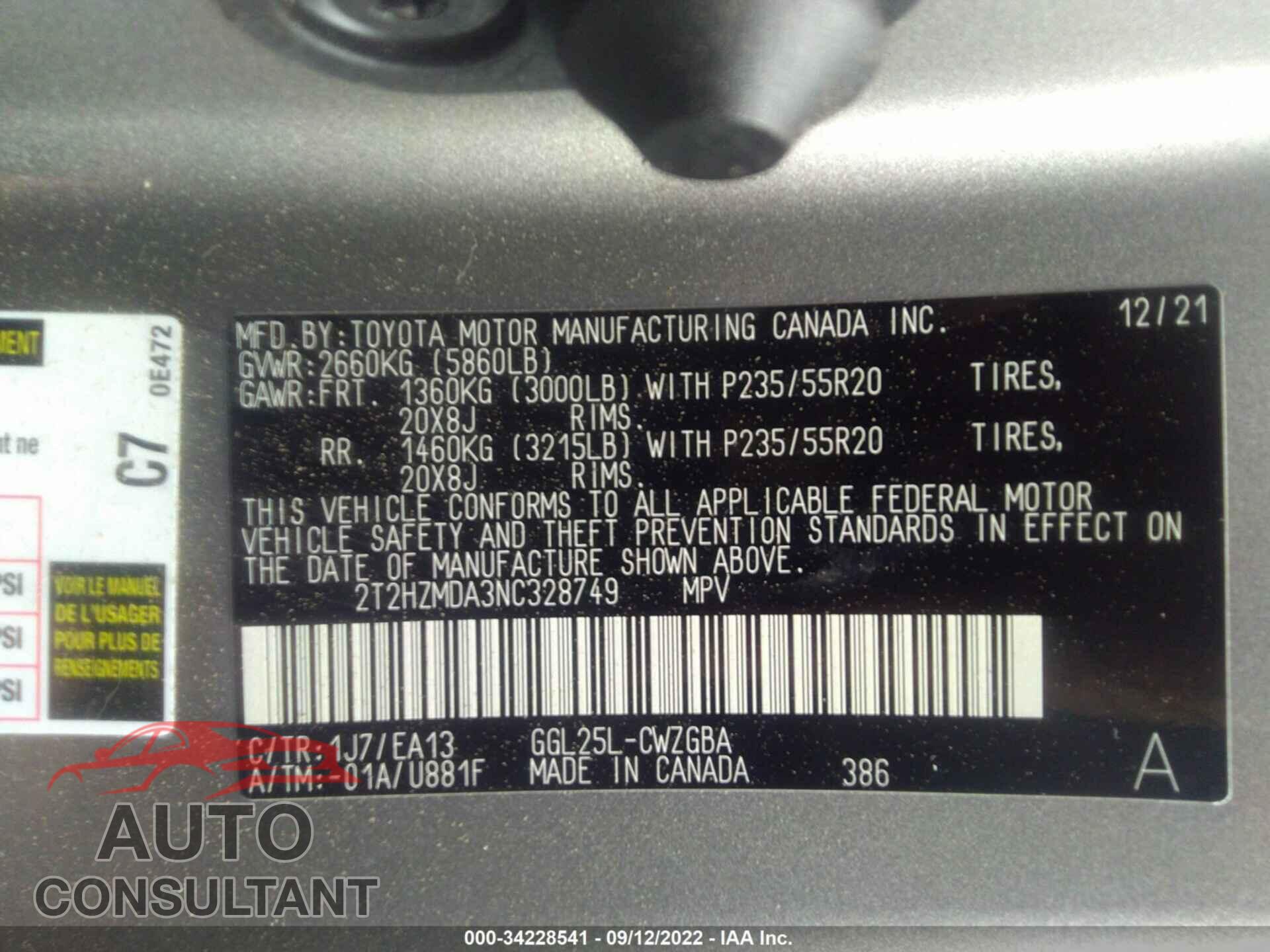 LEXUS RX 2022 - 2T2HZMDA3NC328749