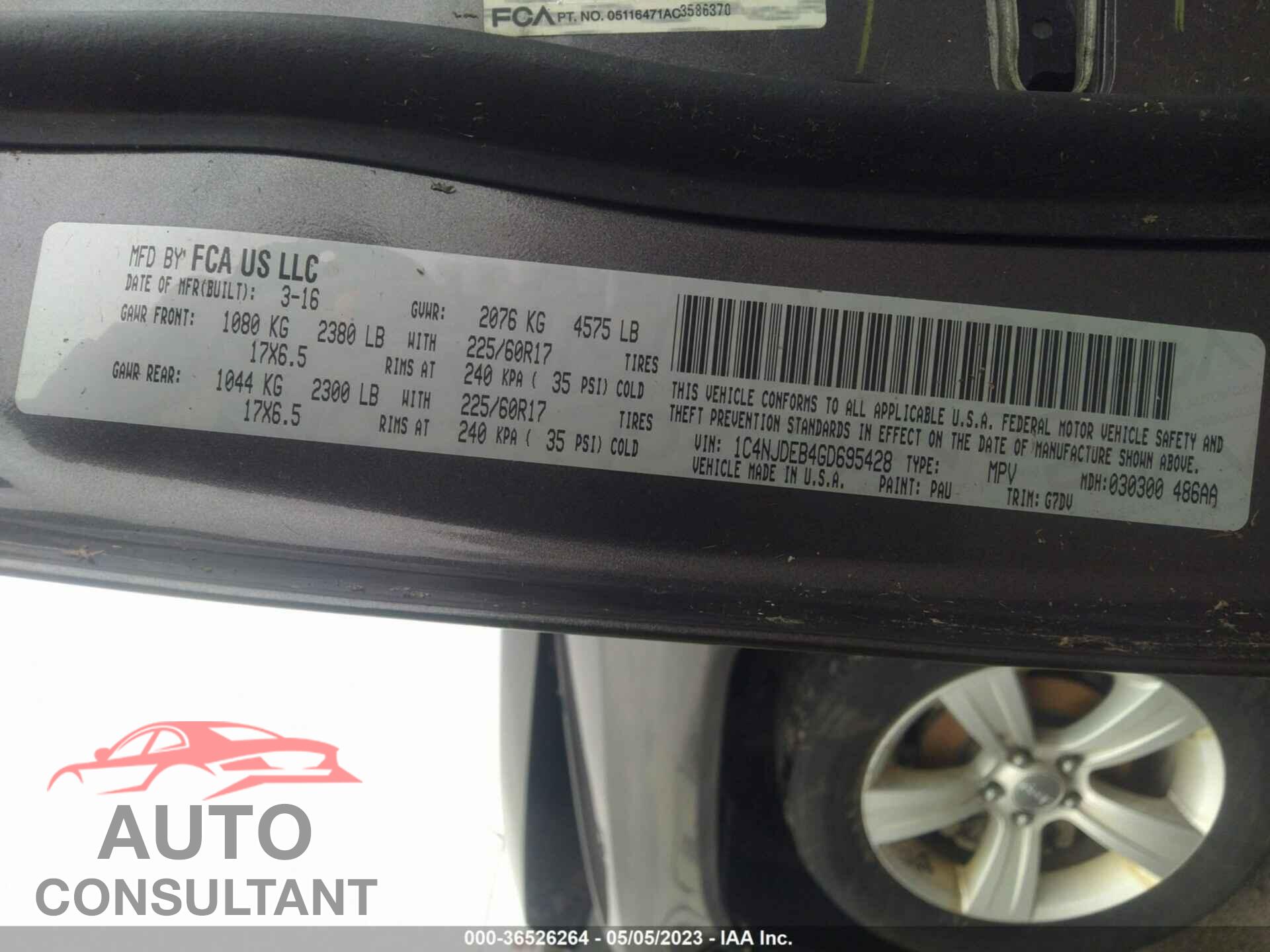 JEEP COMPASS 2016 - 1C4NJDEB4GD695428