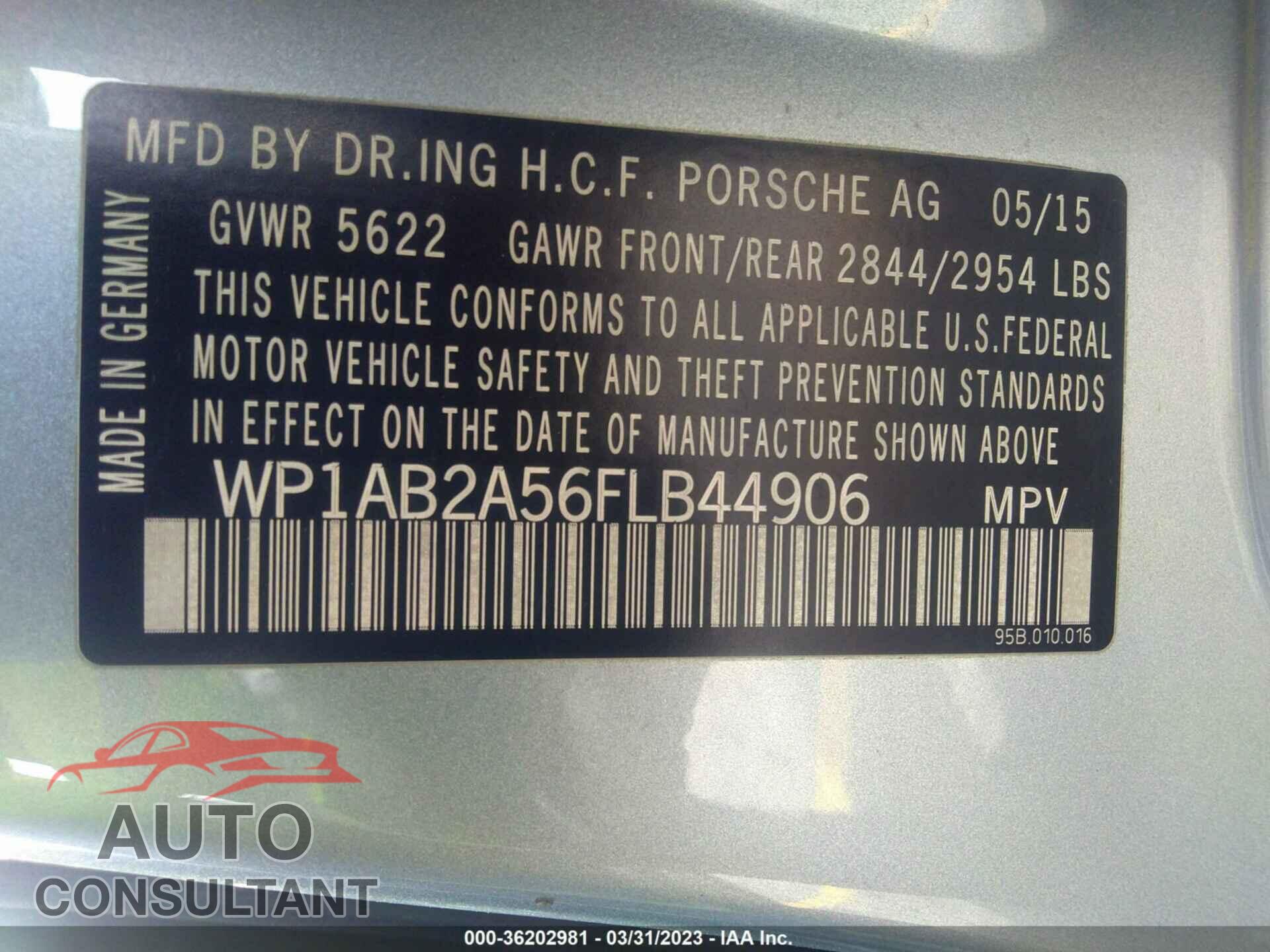 PORSCHE MACAN 2015 - WP1AB2A56FLB44906