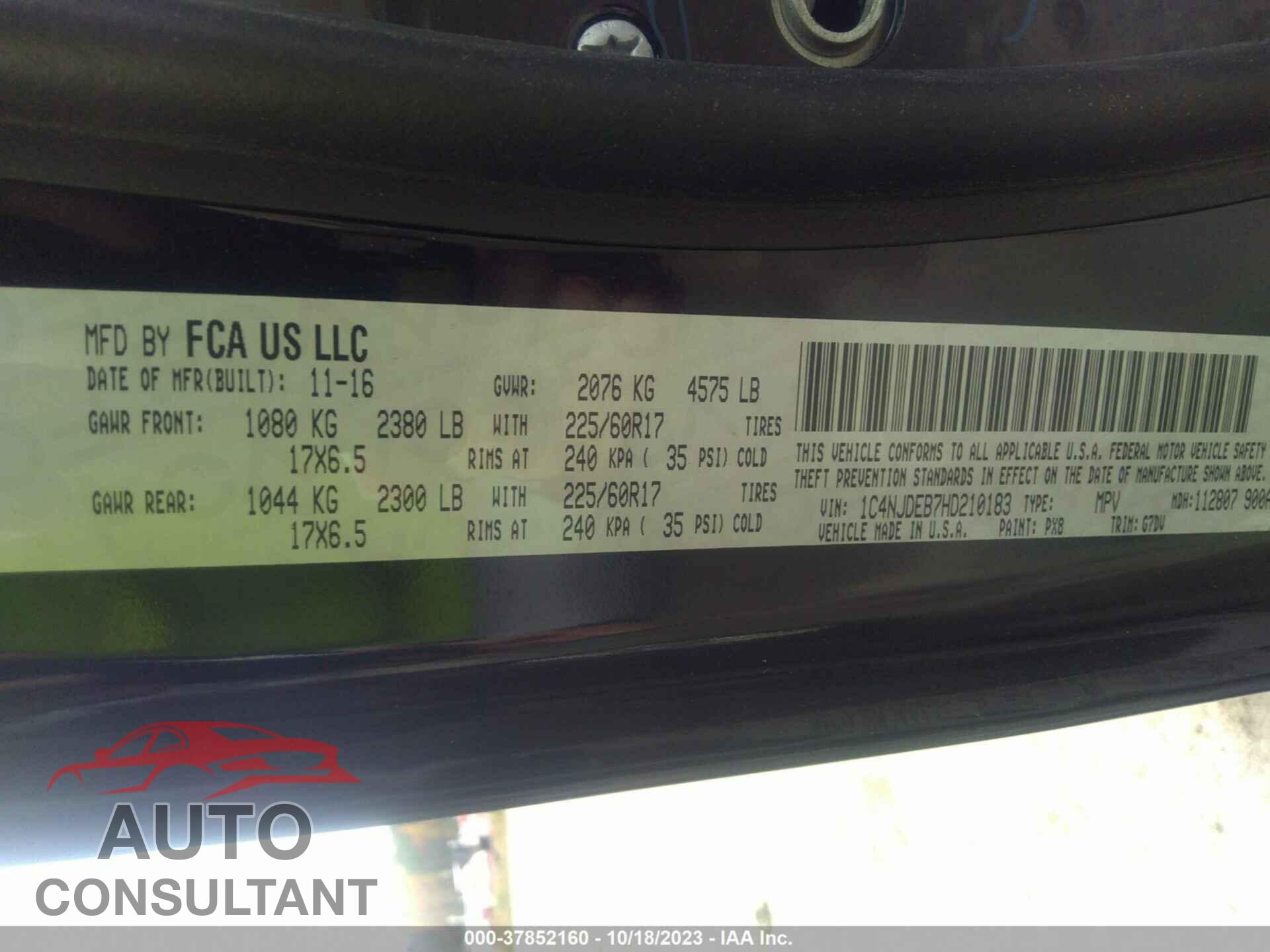 JEEP COMPASS 2017 - 1C4NJDEB7HD210183