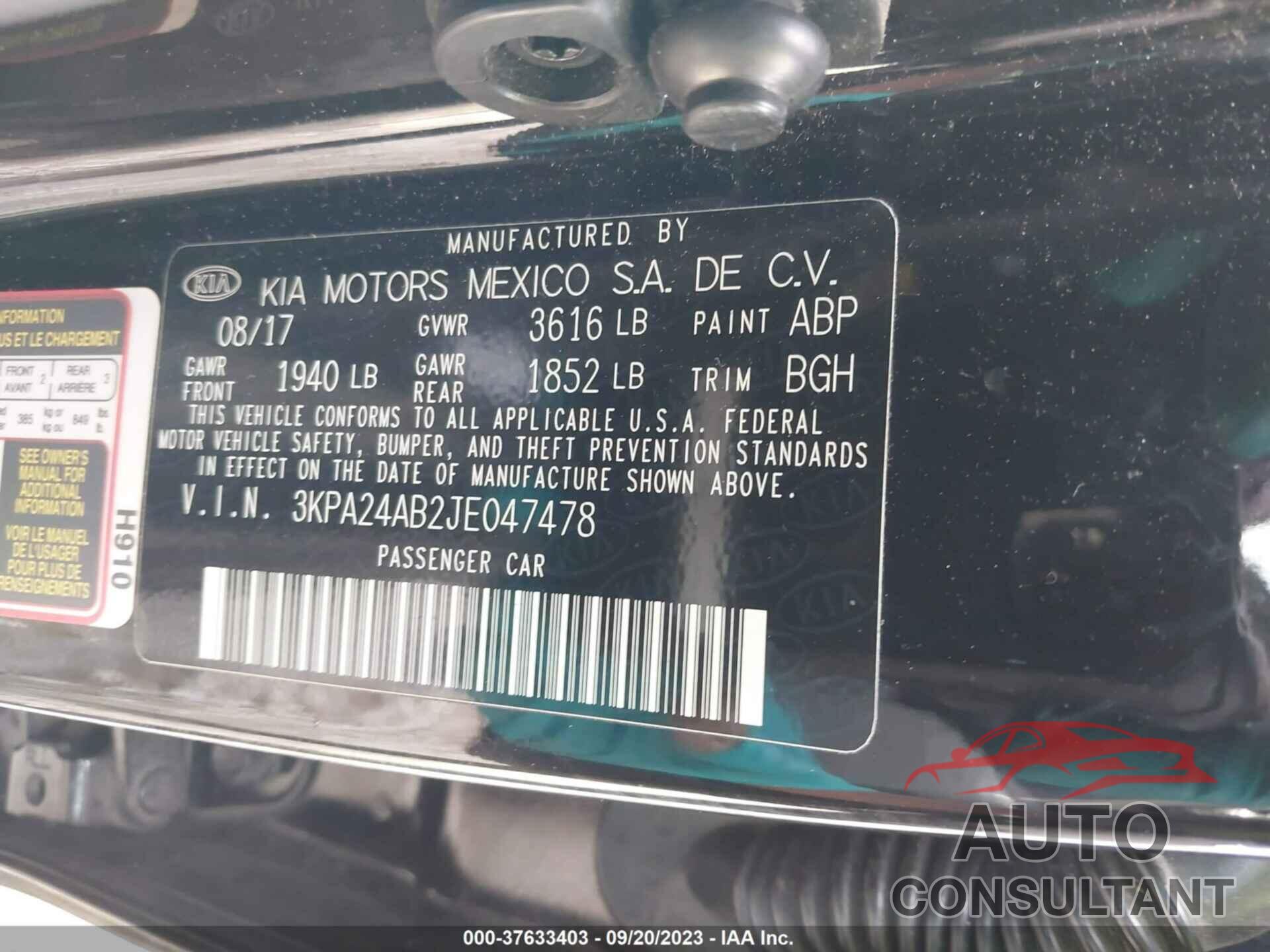 KIA RIO 2018 - 3KPA24AB2JE047478