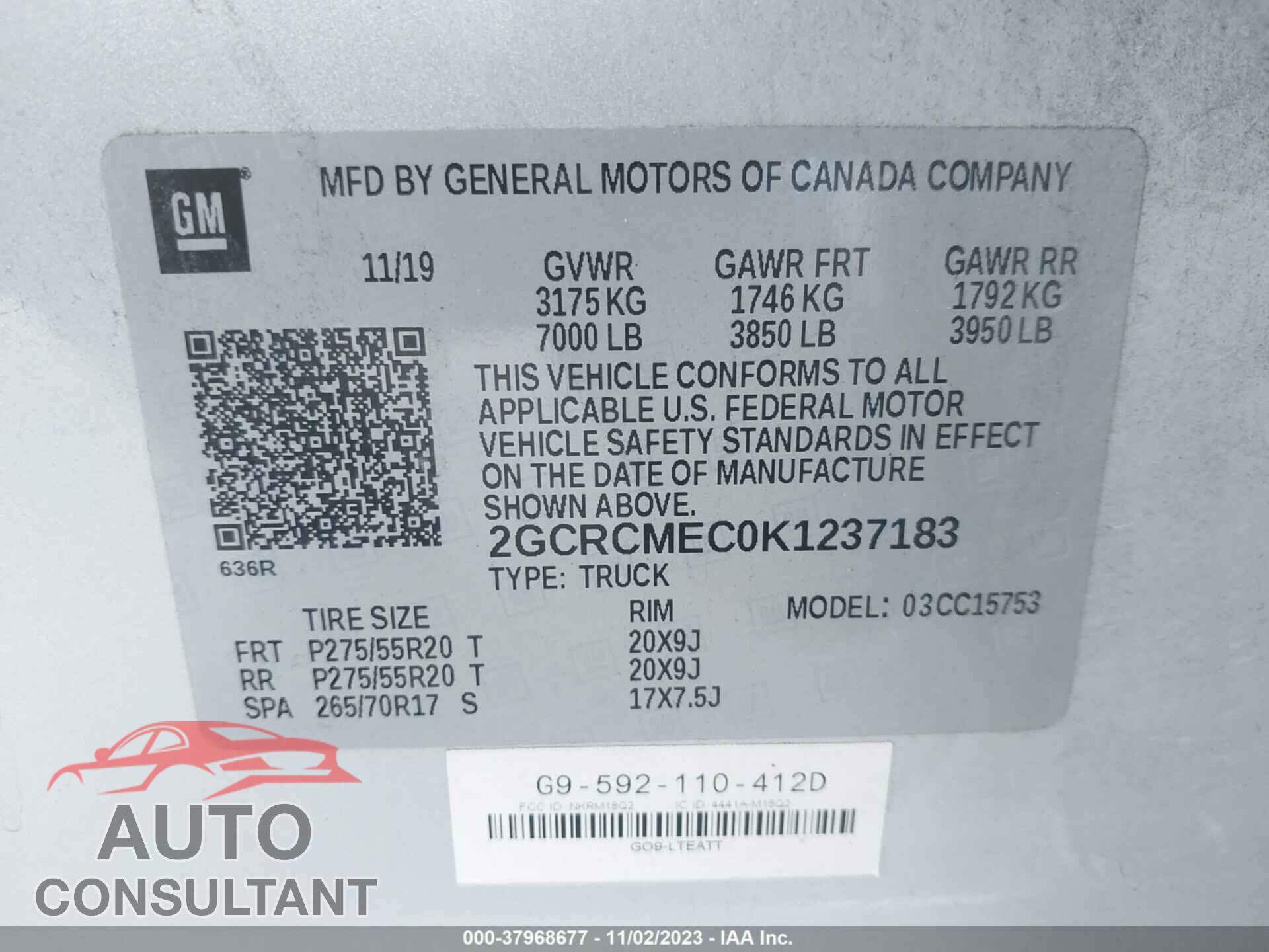 CHEVROLET SILVERADO LD 2019 - 2GCRCMEC0K1237183
