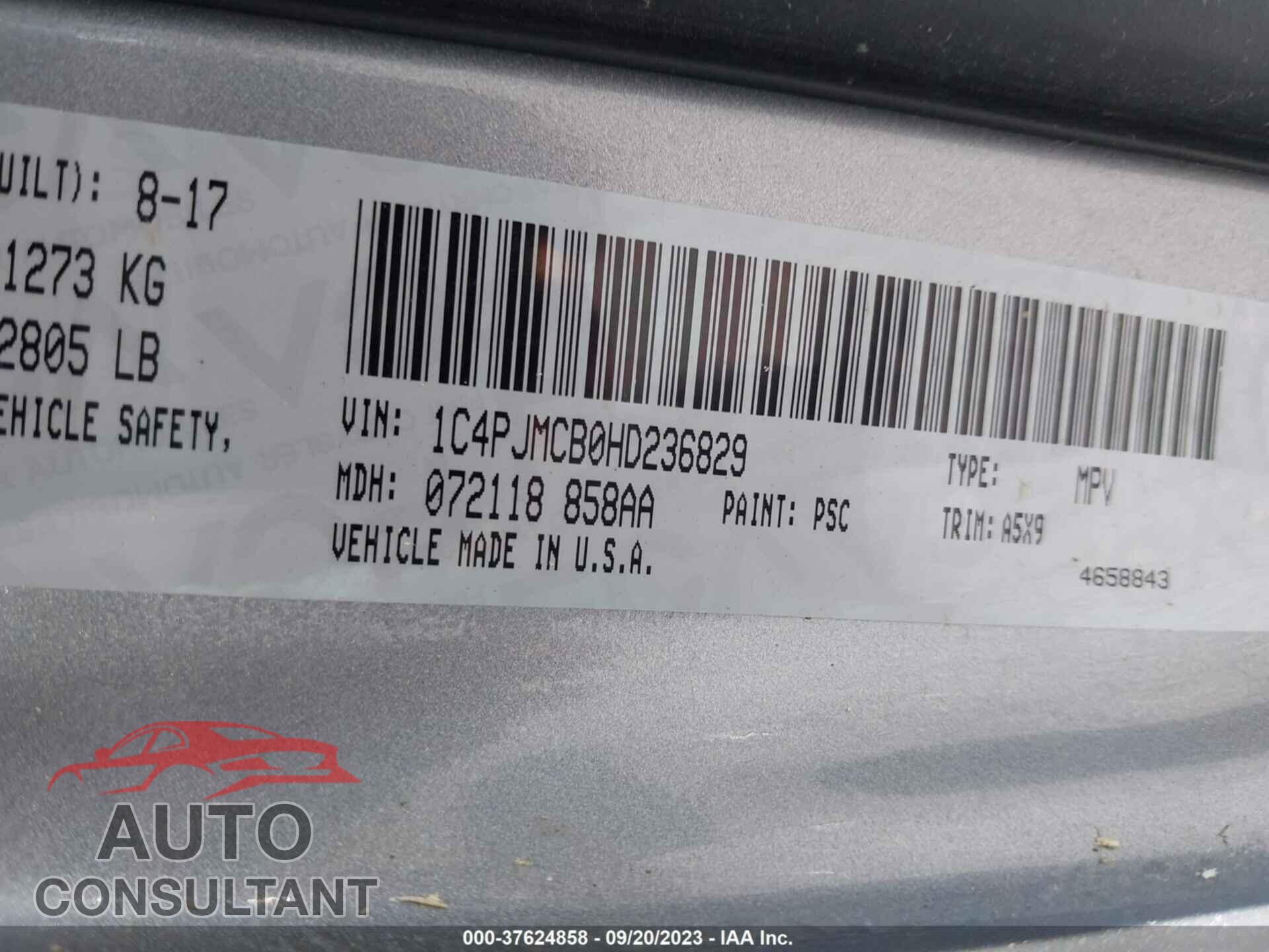 JEEP CHEROKEE 2017 - 1C4PJMCB0HD236829