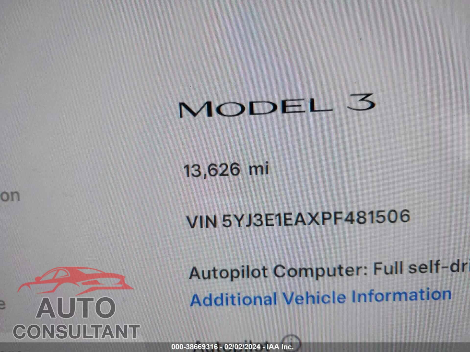 TESLA MODEL 3 2023 - 5YJ3E1EAXPF481506
