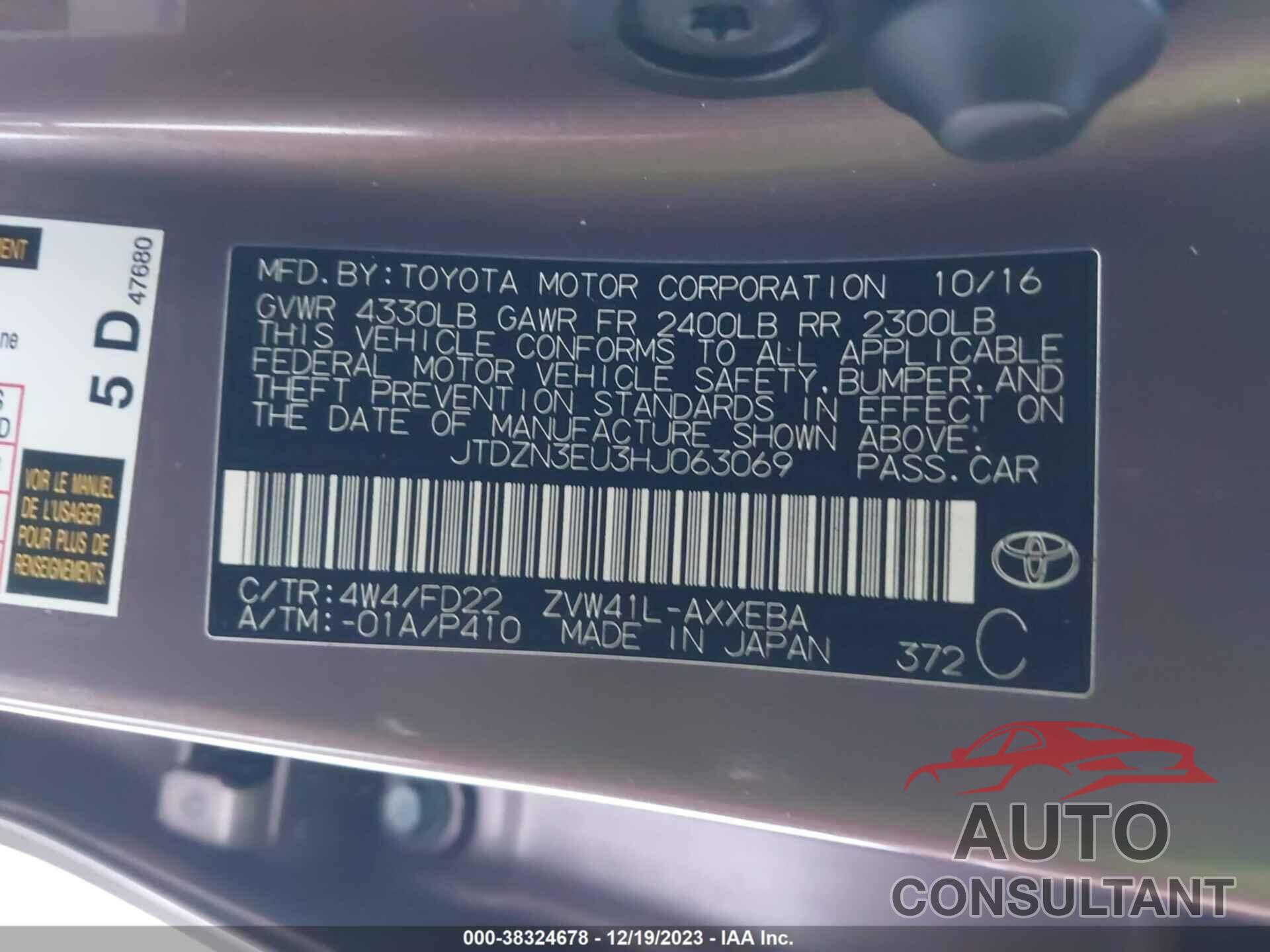 TOYOTA PRIUS V 2017 - JTDZN3EU3HJ063069