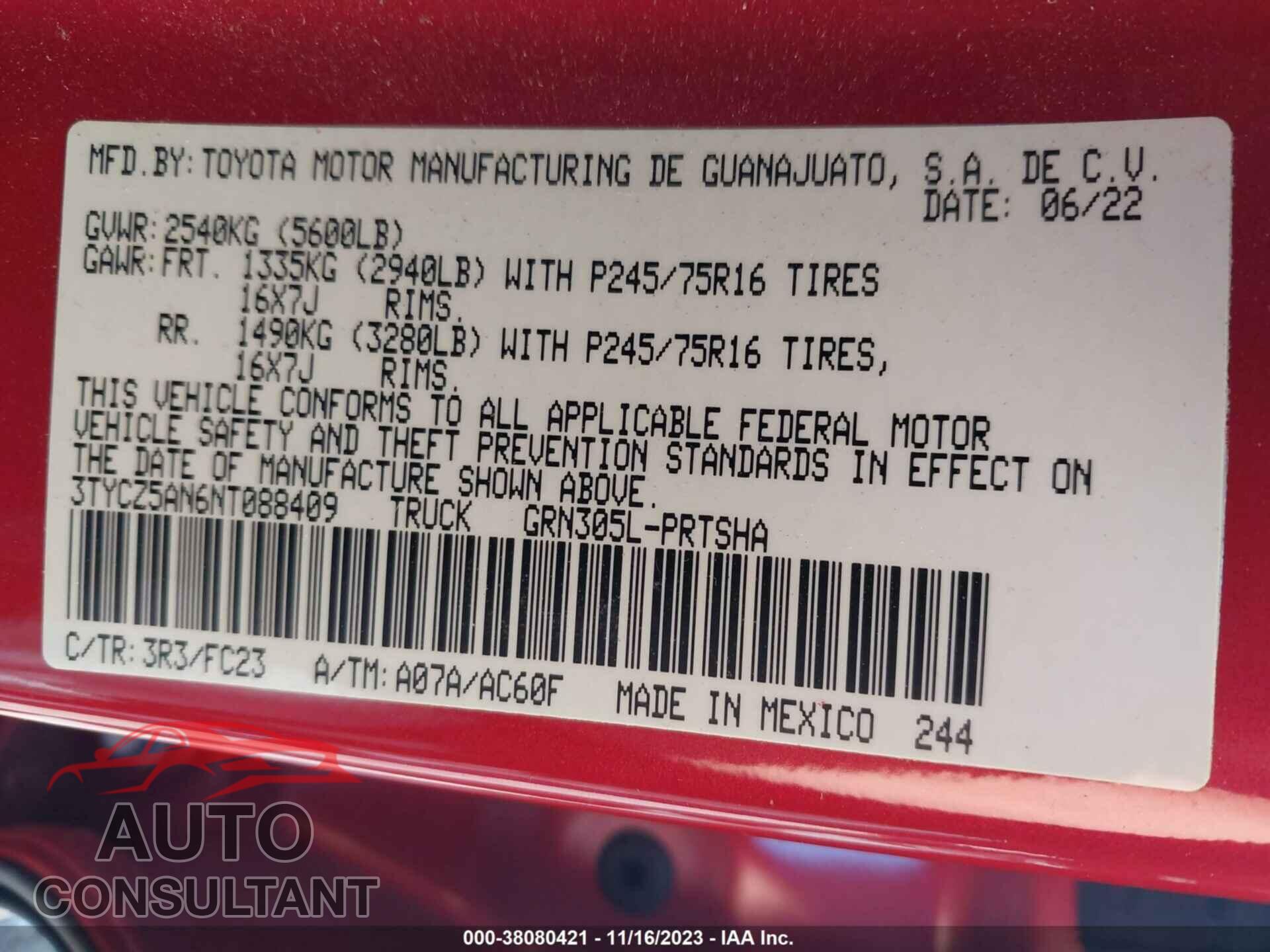TOYOTA TACOMA 2022 - 3TYCZ5AN6NT088409