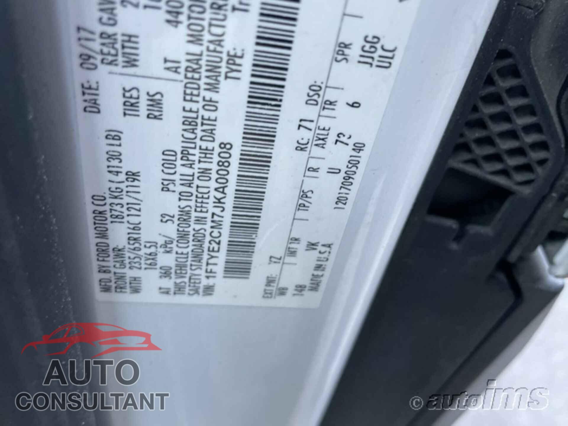FORD TRANSIT 2018 - 1FTYE2CM7JKA00808
