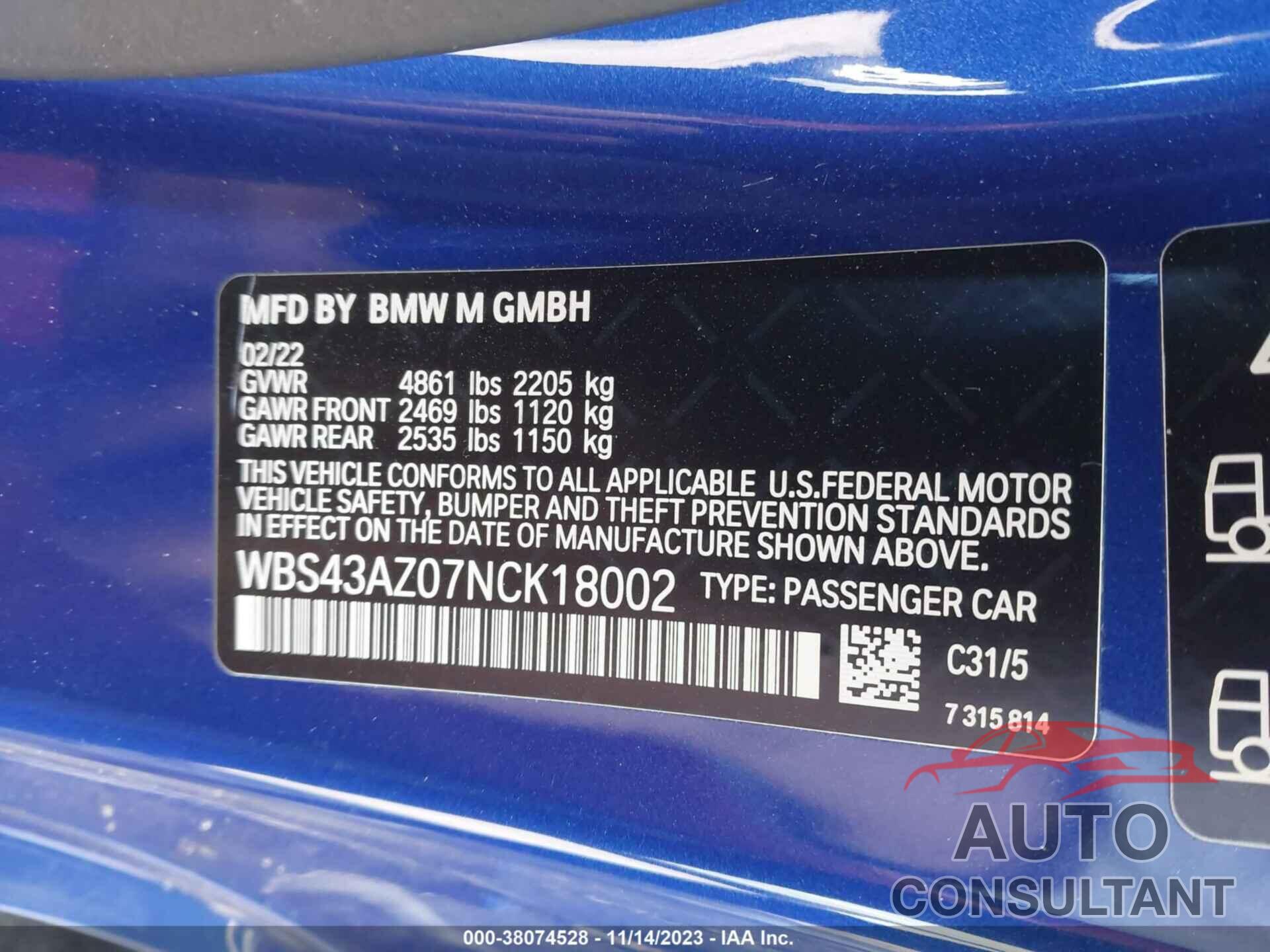 BMW M4 2022 - WBS43AZ07NCK18002