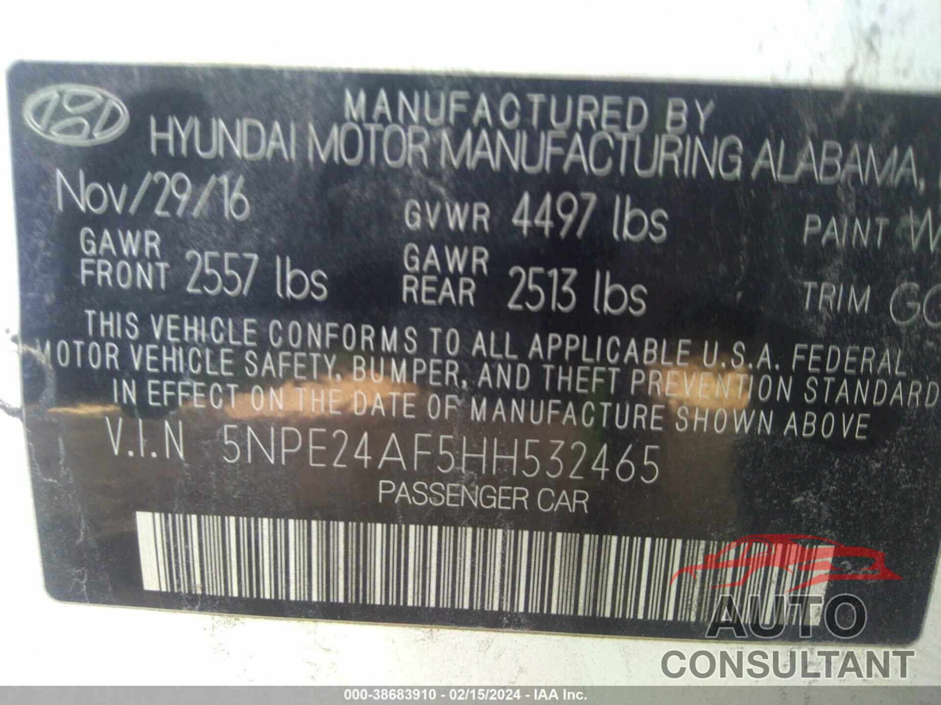 HYUNDAI SONATA 2017 - 5NPE24AF5HH532465