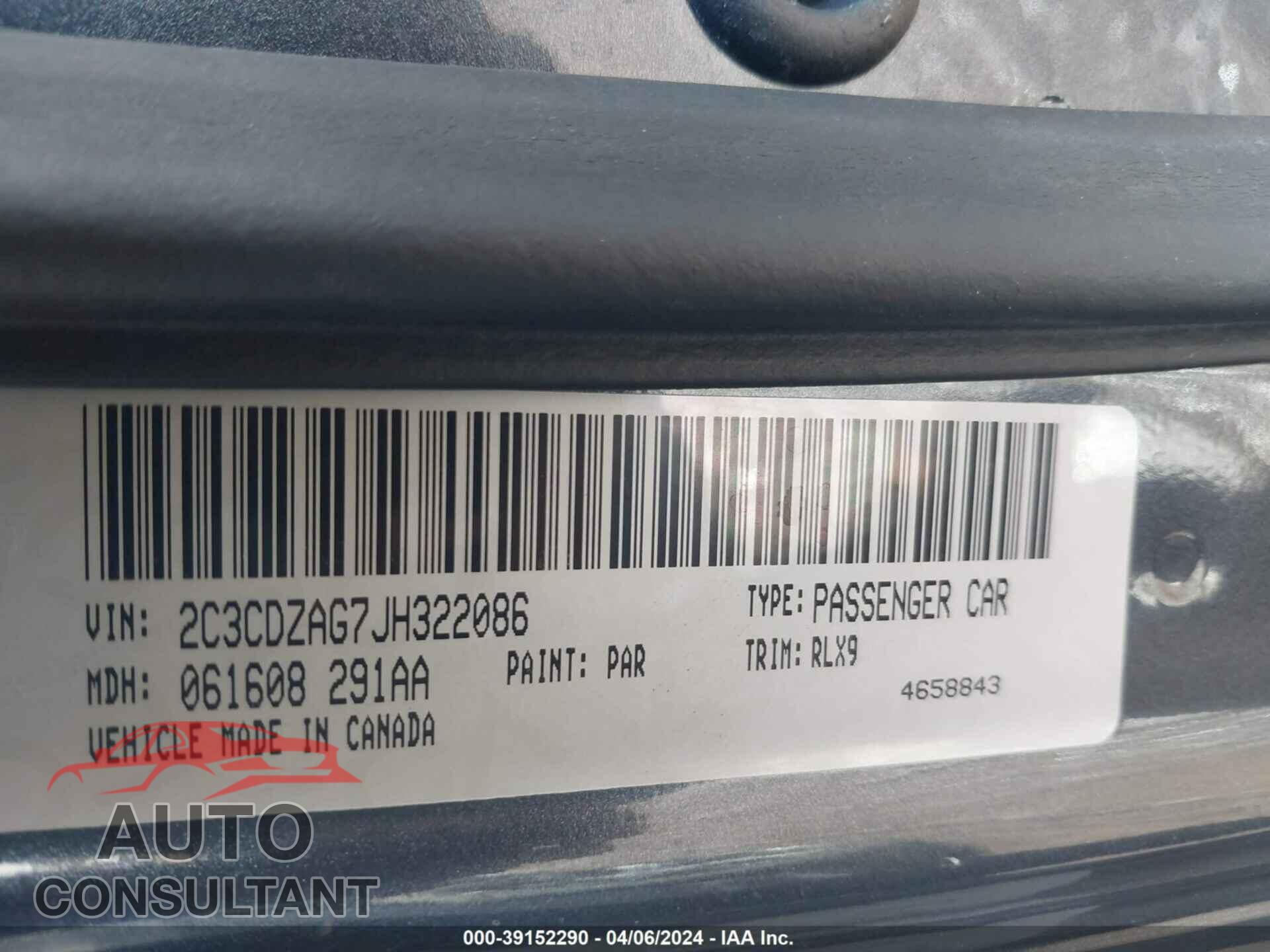 DODGE CHALLENGER 2018 - 2C3CDZAG7JH322086