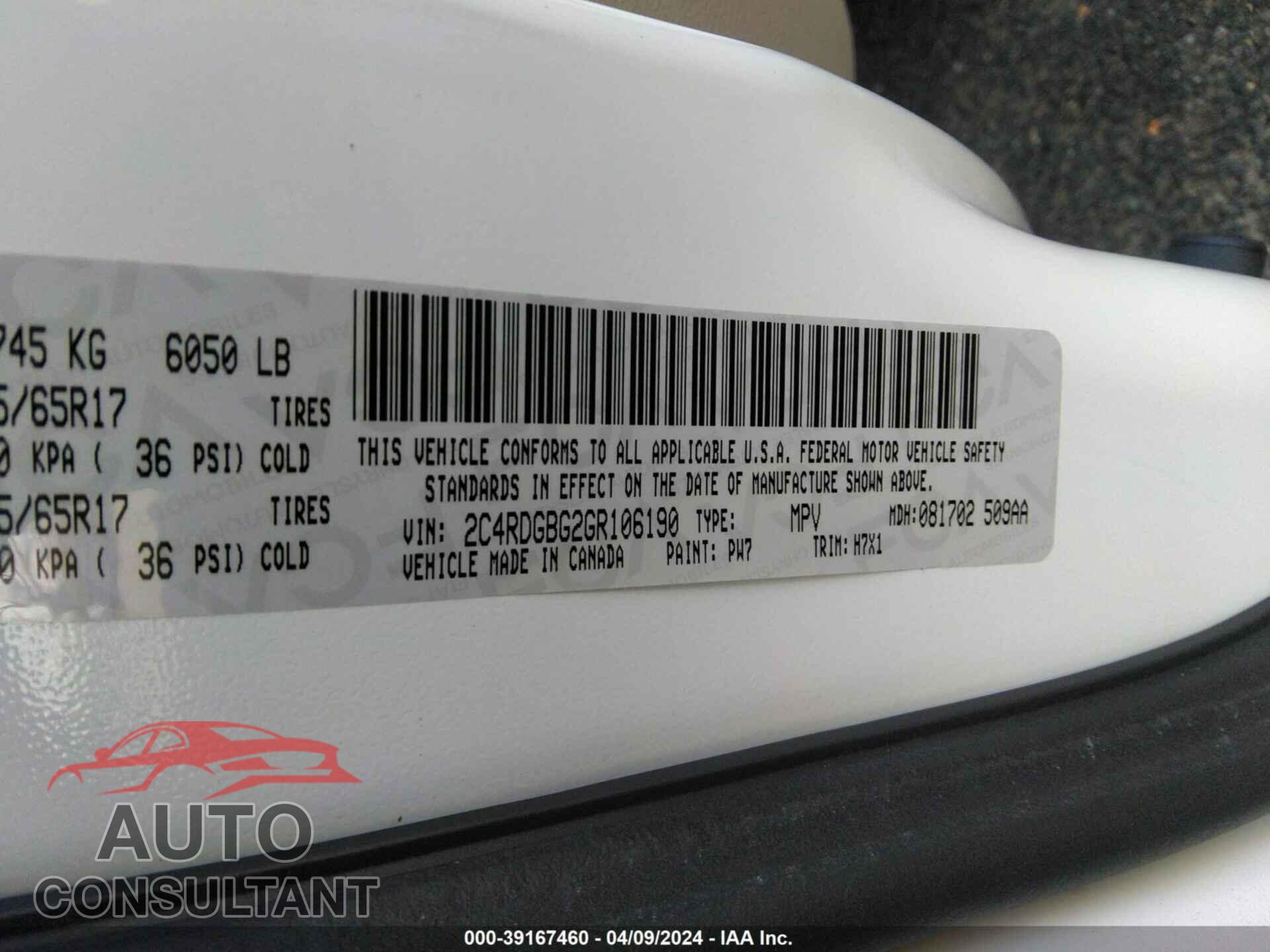 DODGE GRAND CARAVAN 2016 - 2C4RDGBG2GR106190