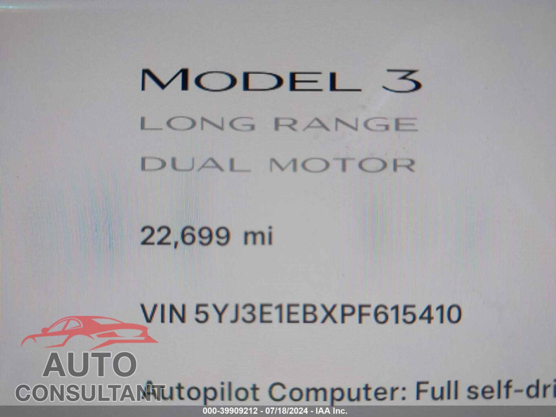 TESLA MODEL 3 2023 - 5YJ3E1EBXPF615410