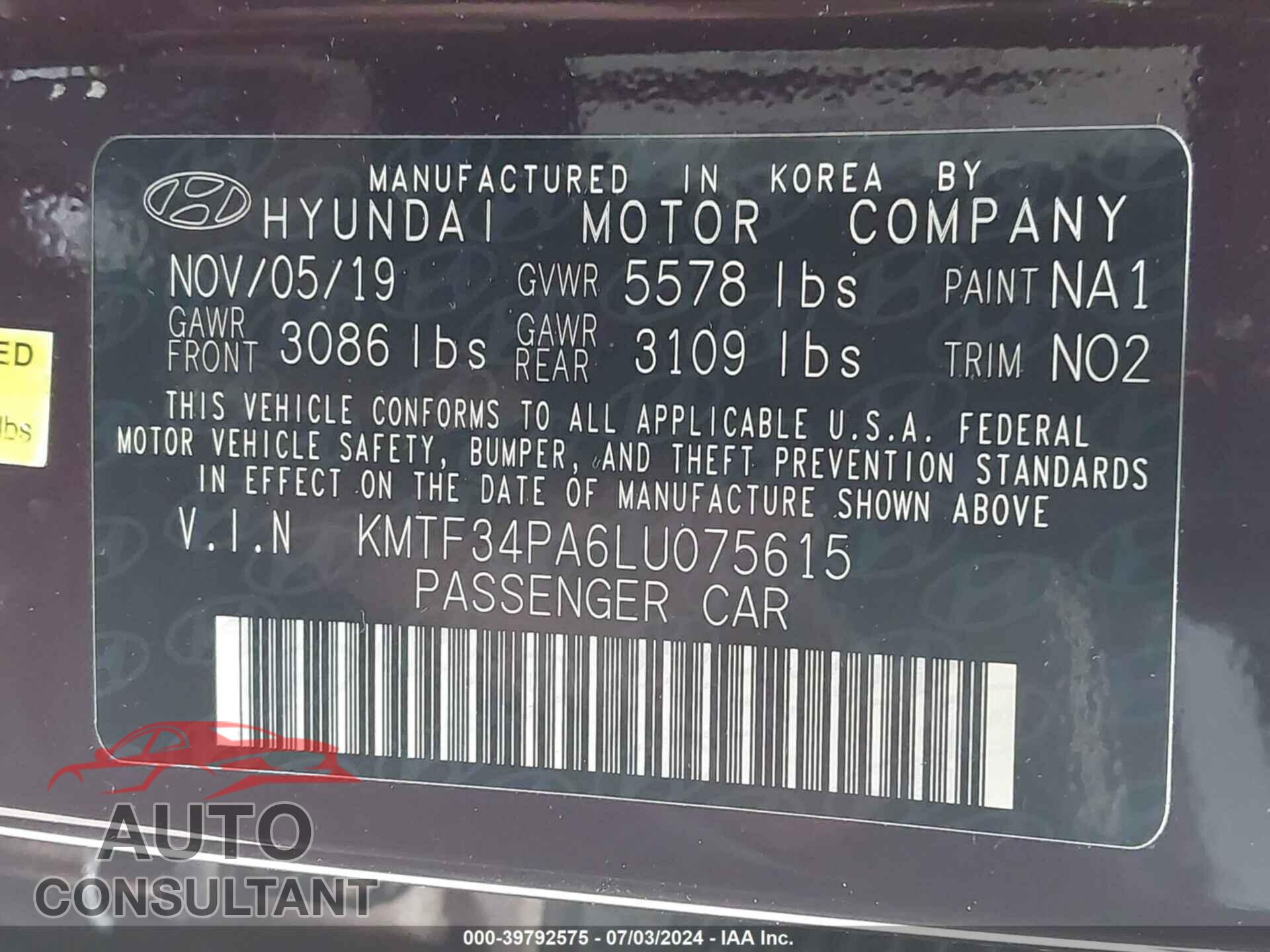 GENESIS G90 2020 - KMTF34PA6LU075615
