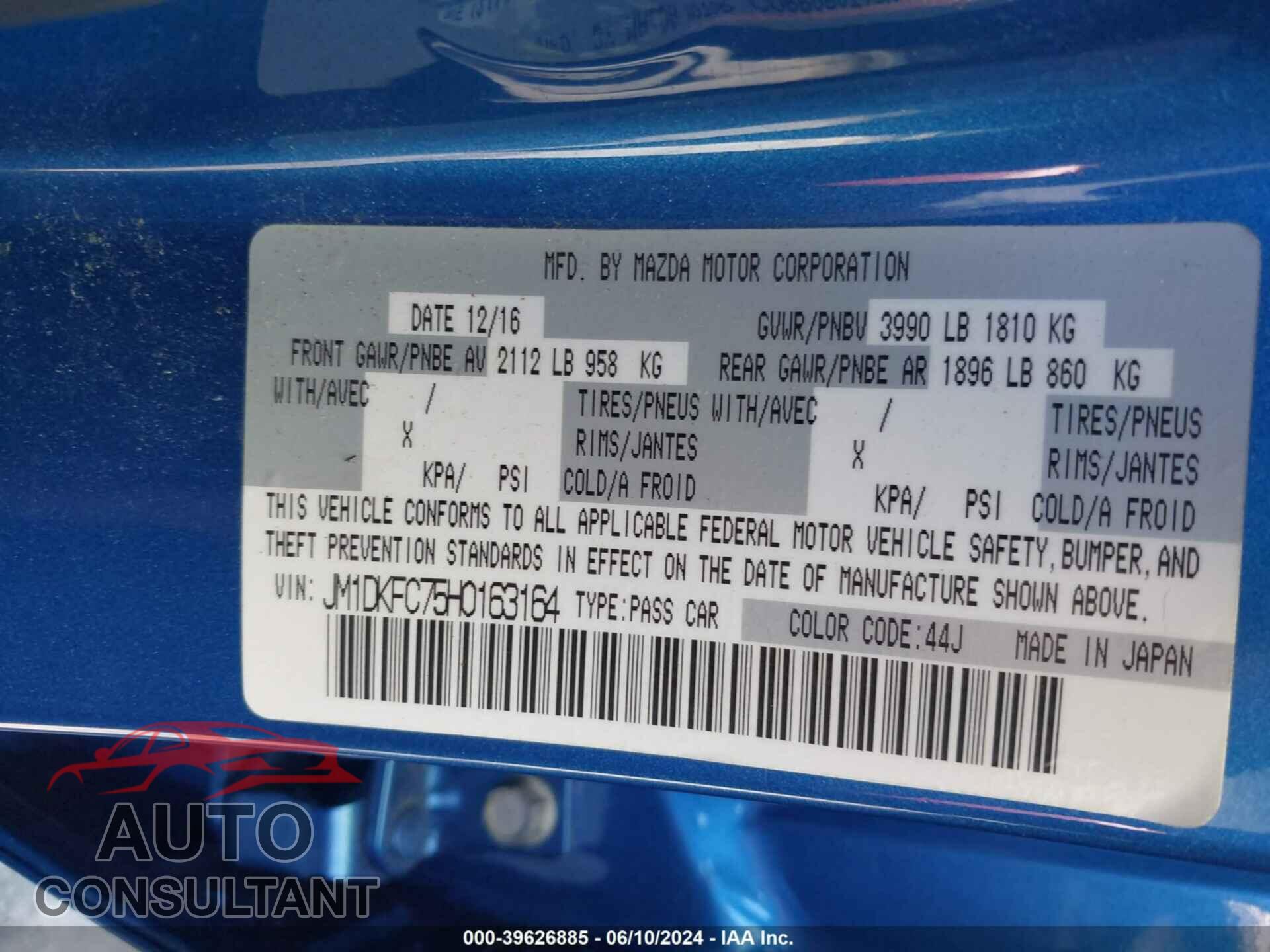 MAZDA CX-3 2017 - JM1DKFC75H0163164
