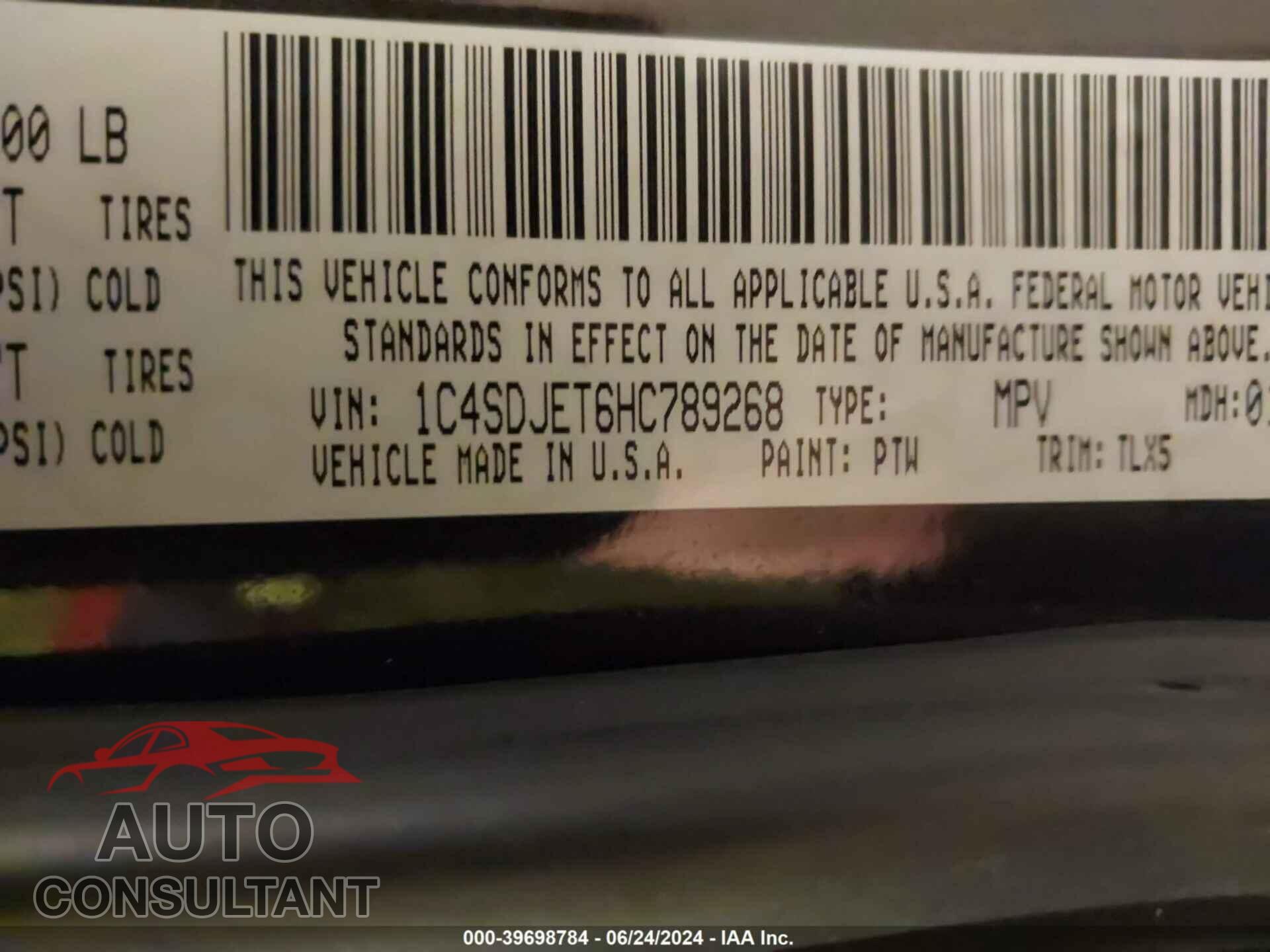 DODGE DURANGO 2017 - 1C4SDJET6HC789268