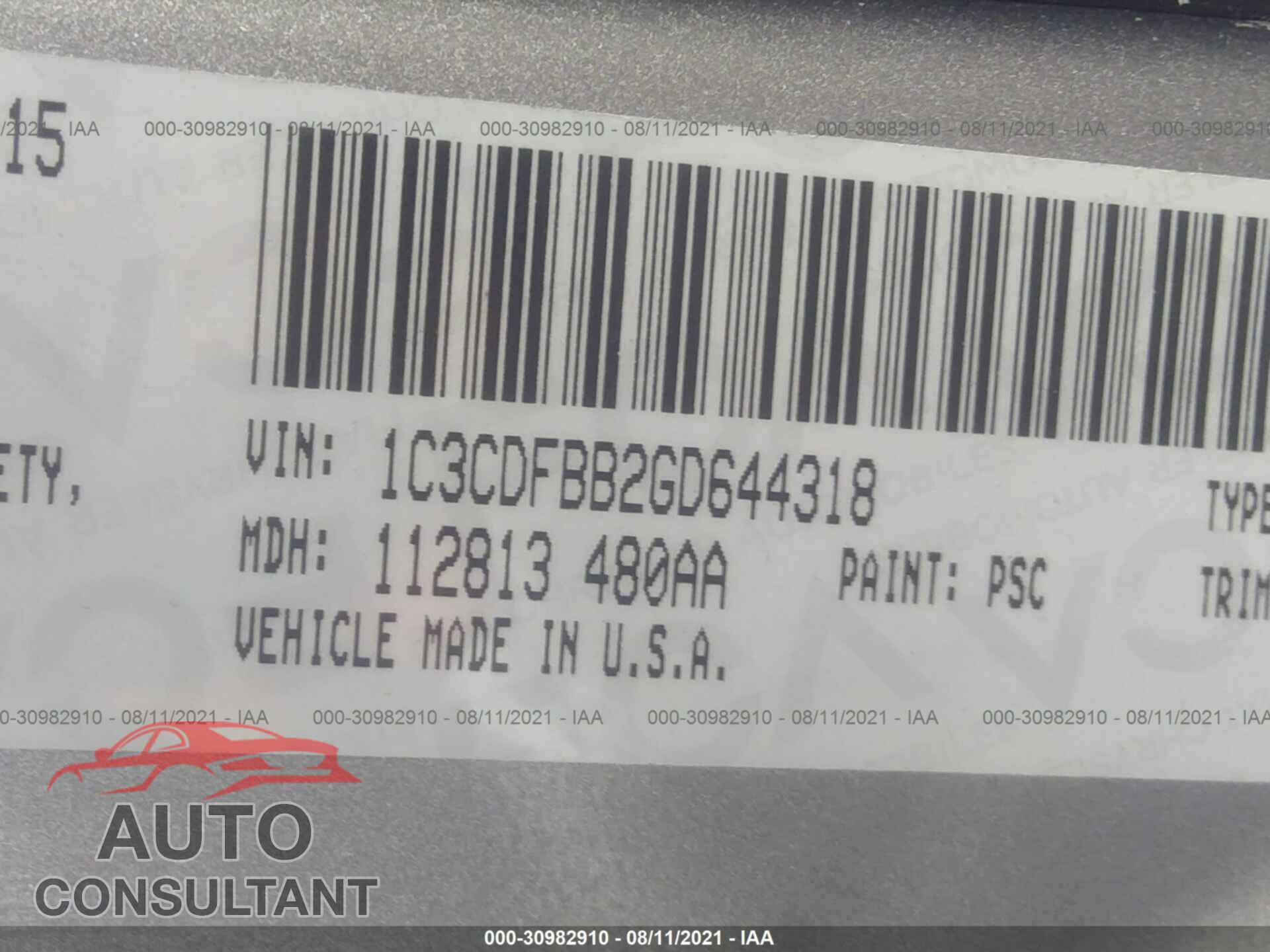 DODGE DART 2016 - 1C3CDFBB2GD644318