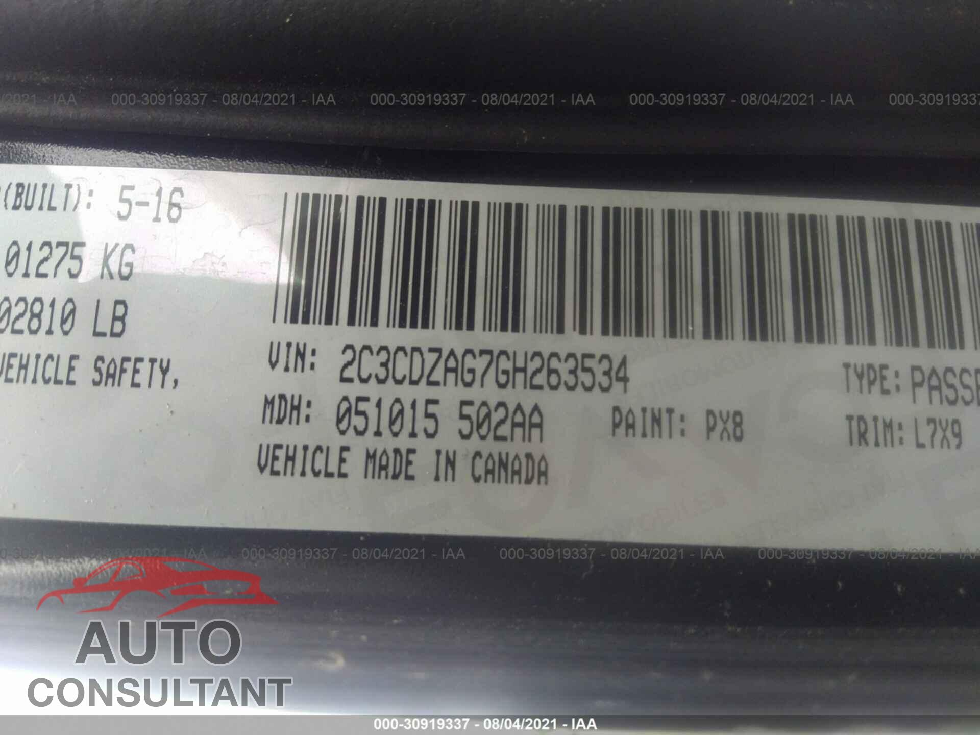 DODGE CHALLENGER 2016 - 2C3CDZAG7GH263534