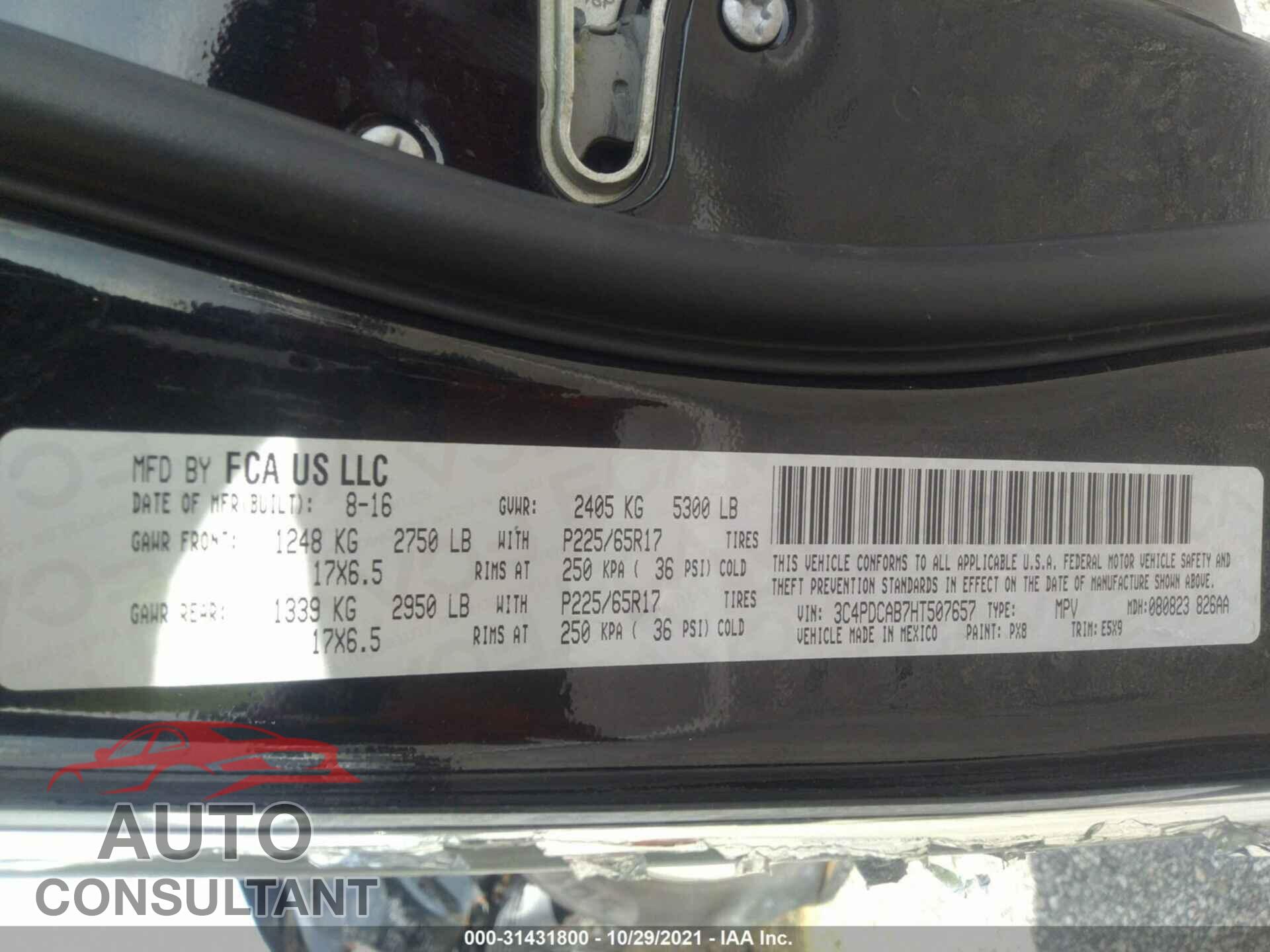 DODGE JOURNEY 2017 - 3C4PDCAB7HT507657