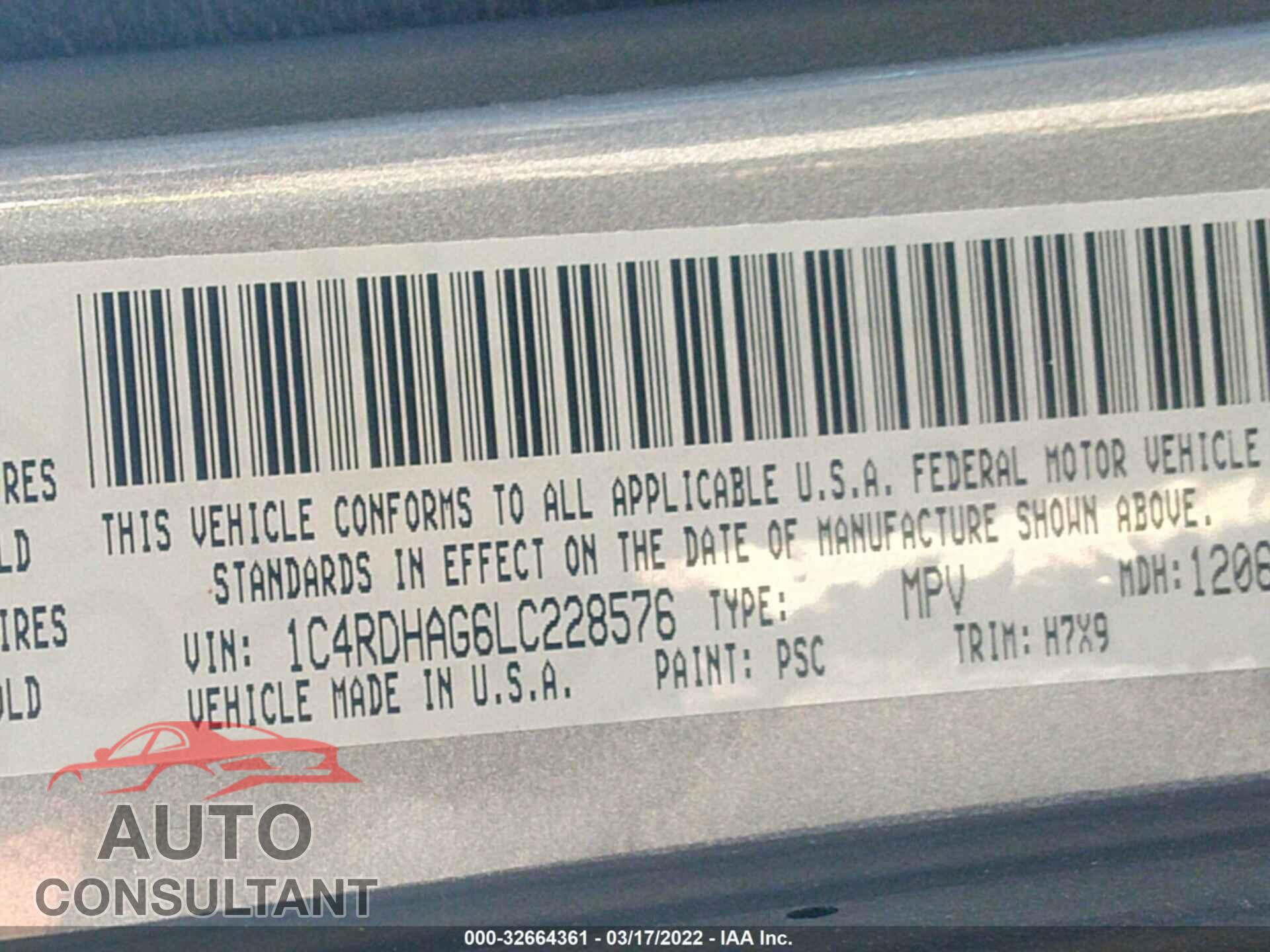 DODGE DURANGO 2020 - 1C4RDHAG6LC228576