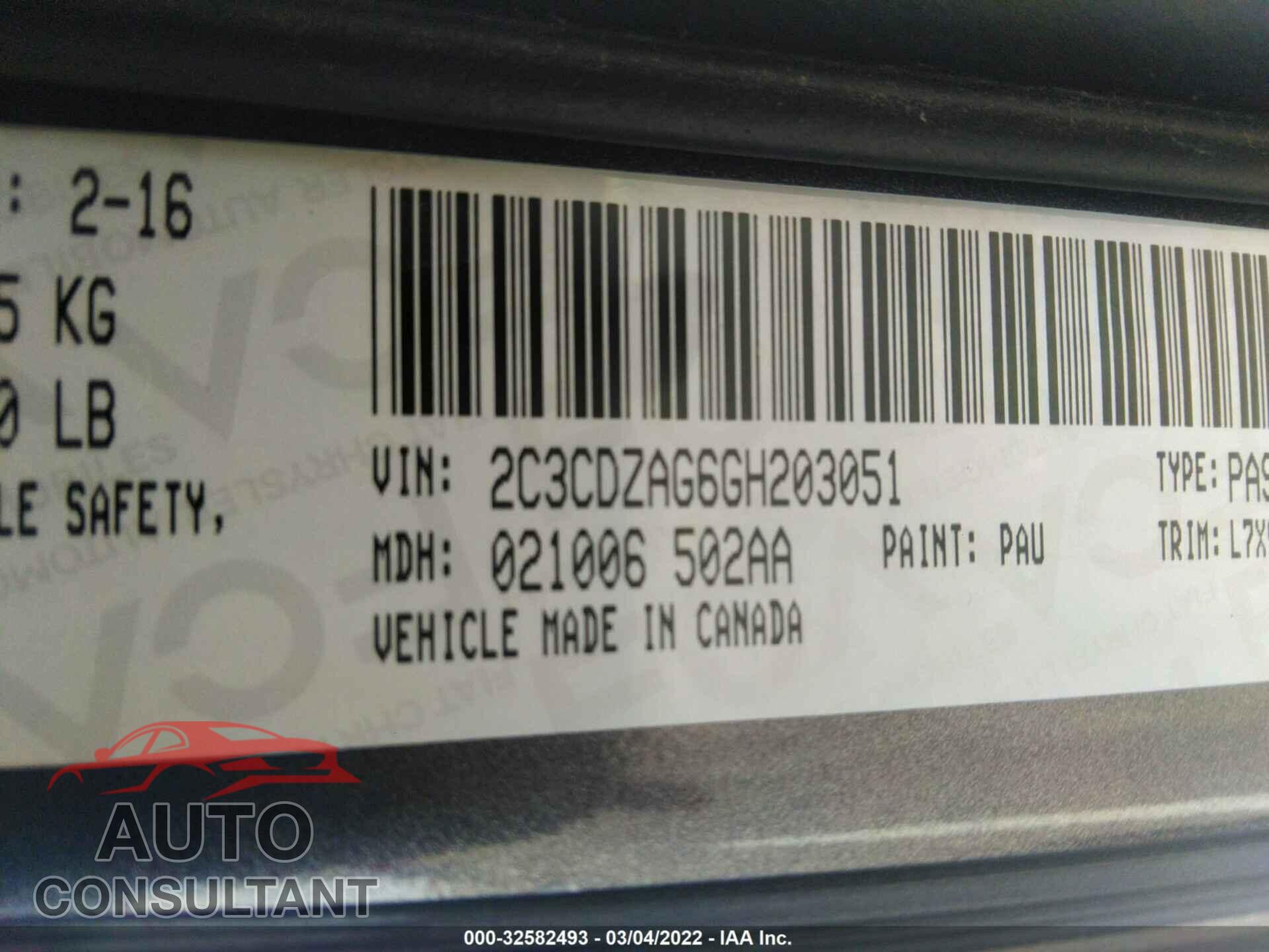 DODGE CHALLENGER 2016 - 2C3CDZAG6GH203051
