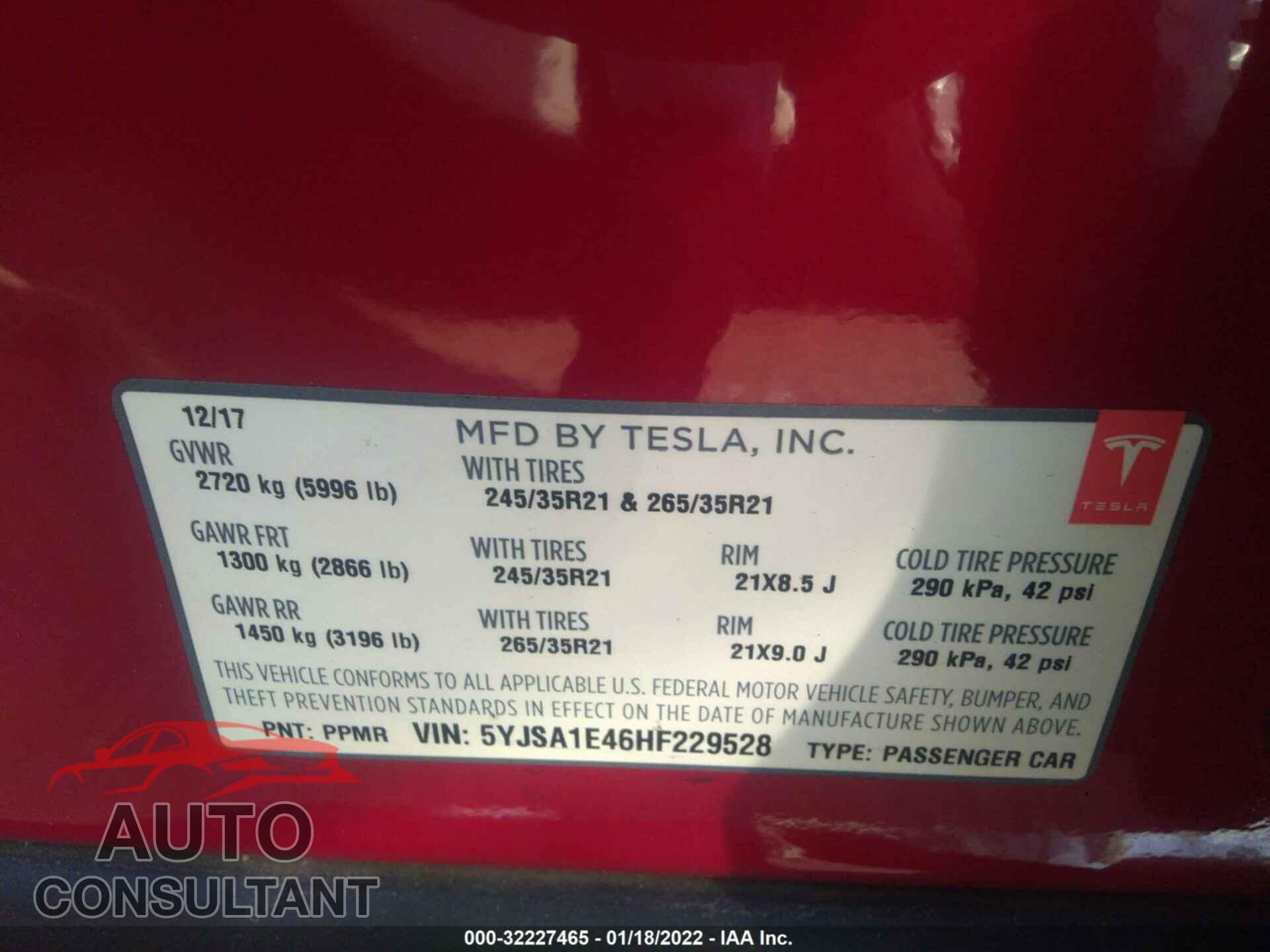 TESLA MODEL S 2017 - 5YJSA1E46HF229528