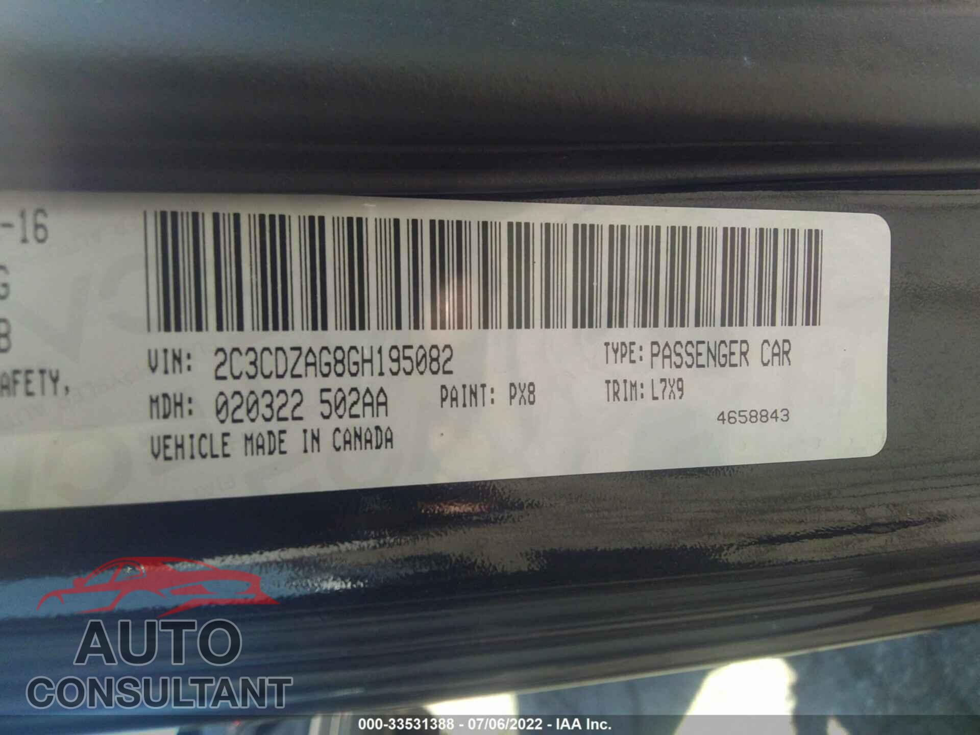 DODGE CHALLENGER 2016 - 2C3CDZAG8GH195082