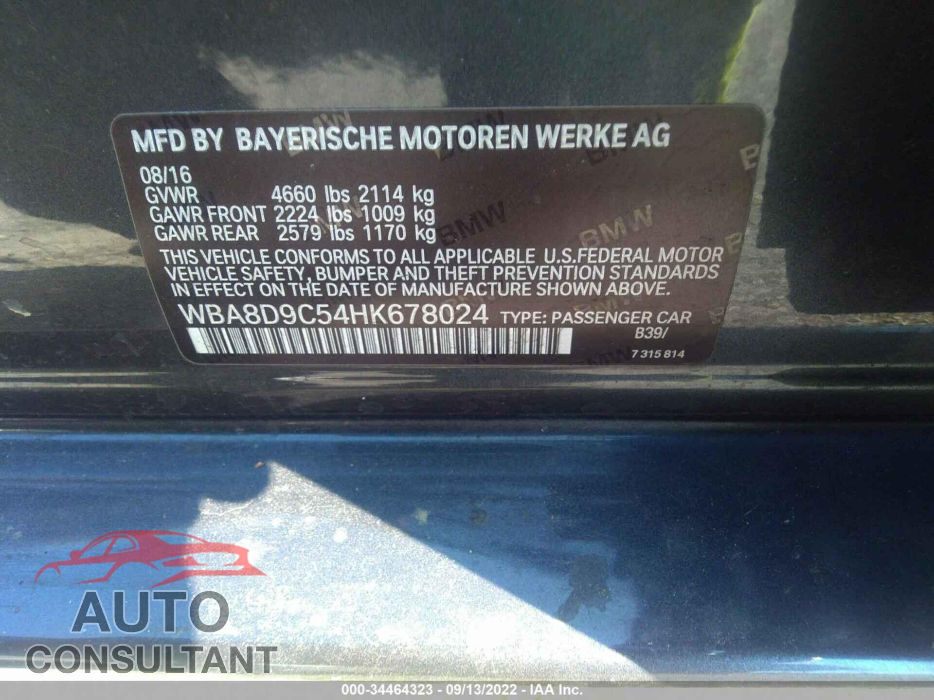 BMW 3 SERIES 2017 - WBA8D9C54HK678024