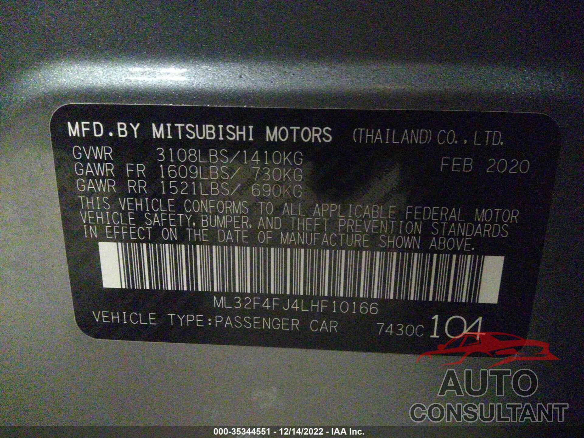 MITSUBISHI MIRAGE G4 2020 - ML32F4FJ4LHF10166
