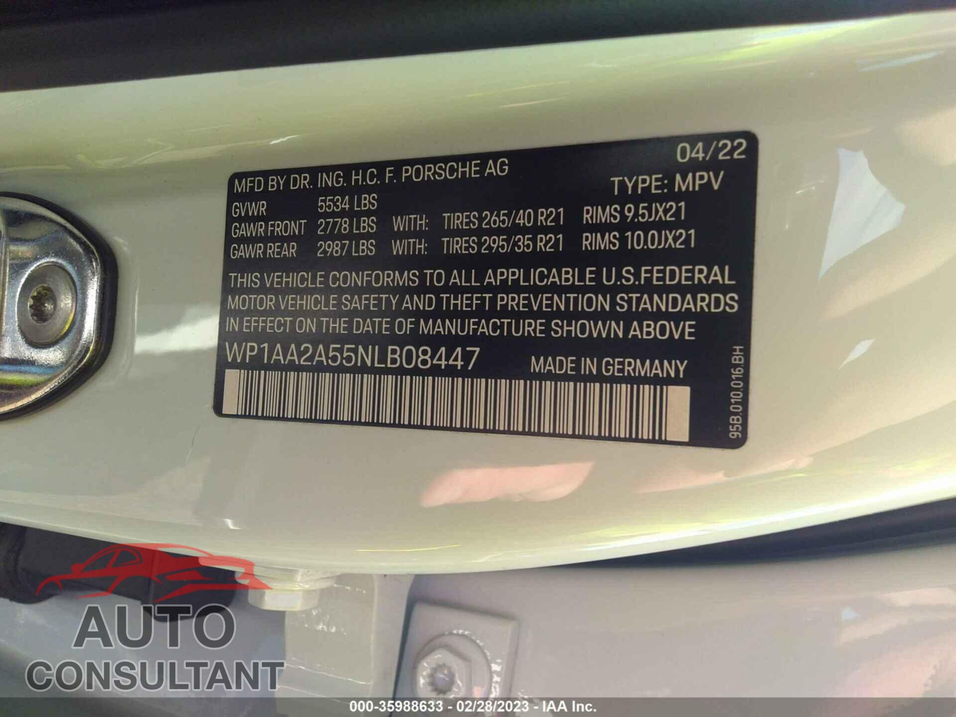 PORSCHE MACAN 2022 - WP1AA2A55NLB08447