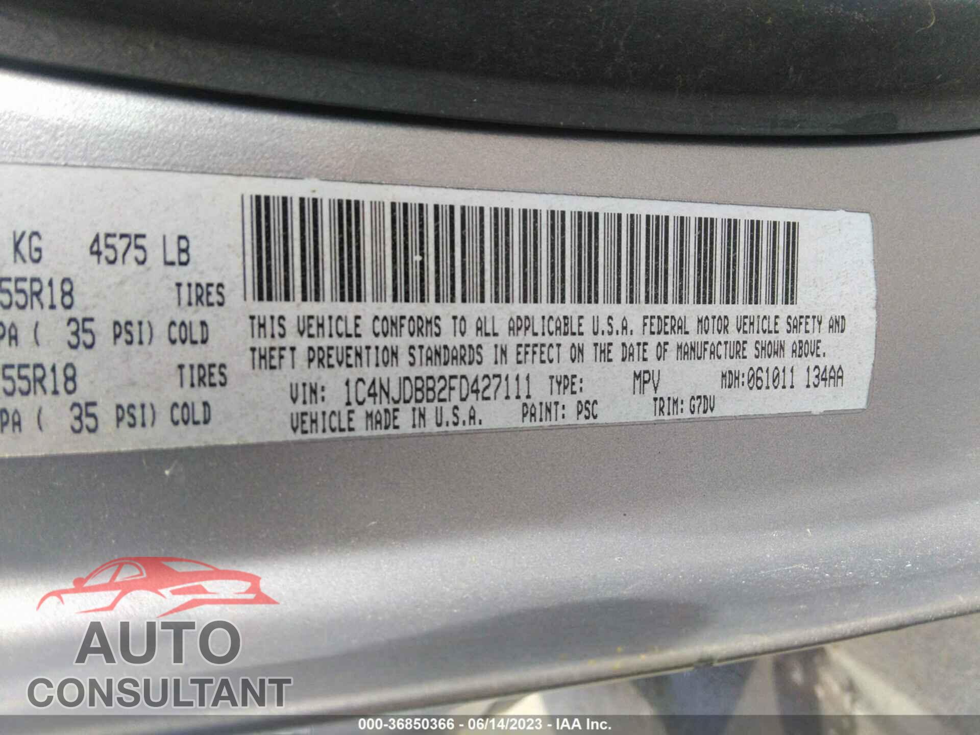 JEEP COMPASS 2015 - 1C4NJDBB2FD427111