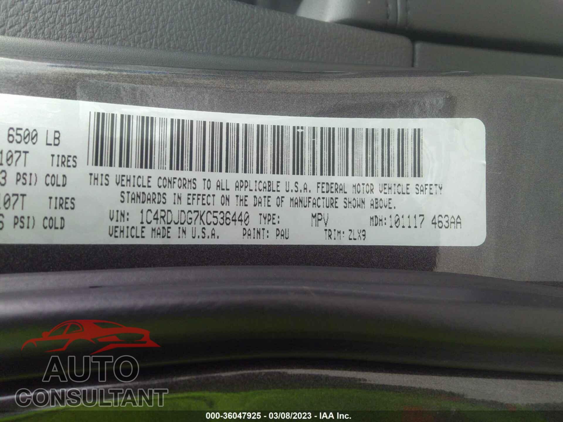 DODGE DURANGO 2019 - 1C4RDJDG7KC536440