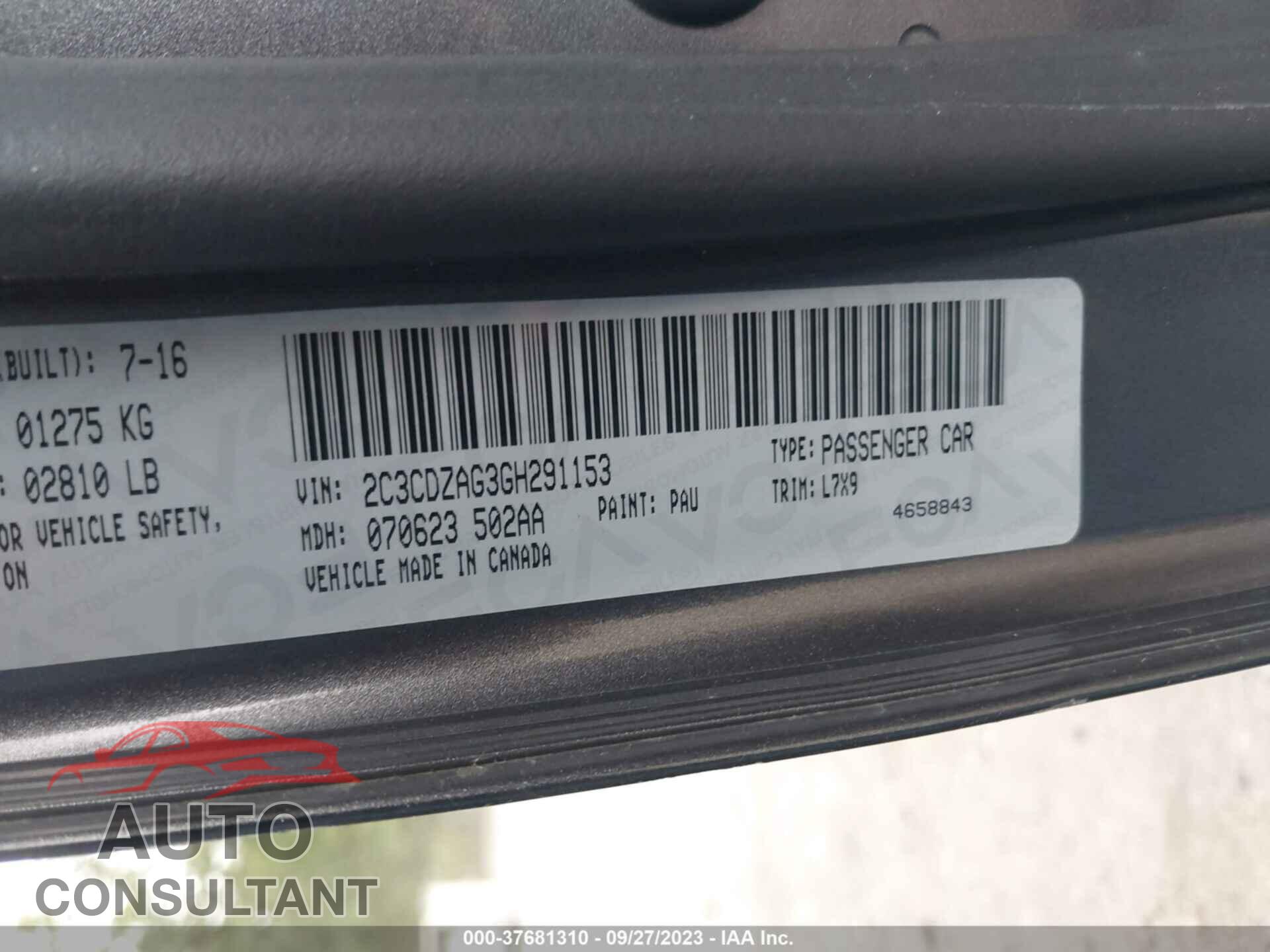 DODGE CHALLENGER 2016 - 2C3CDZAG3GH291153
