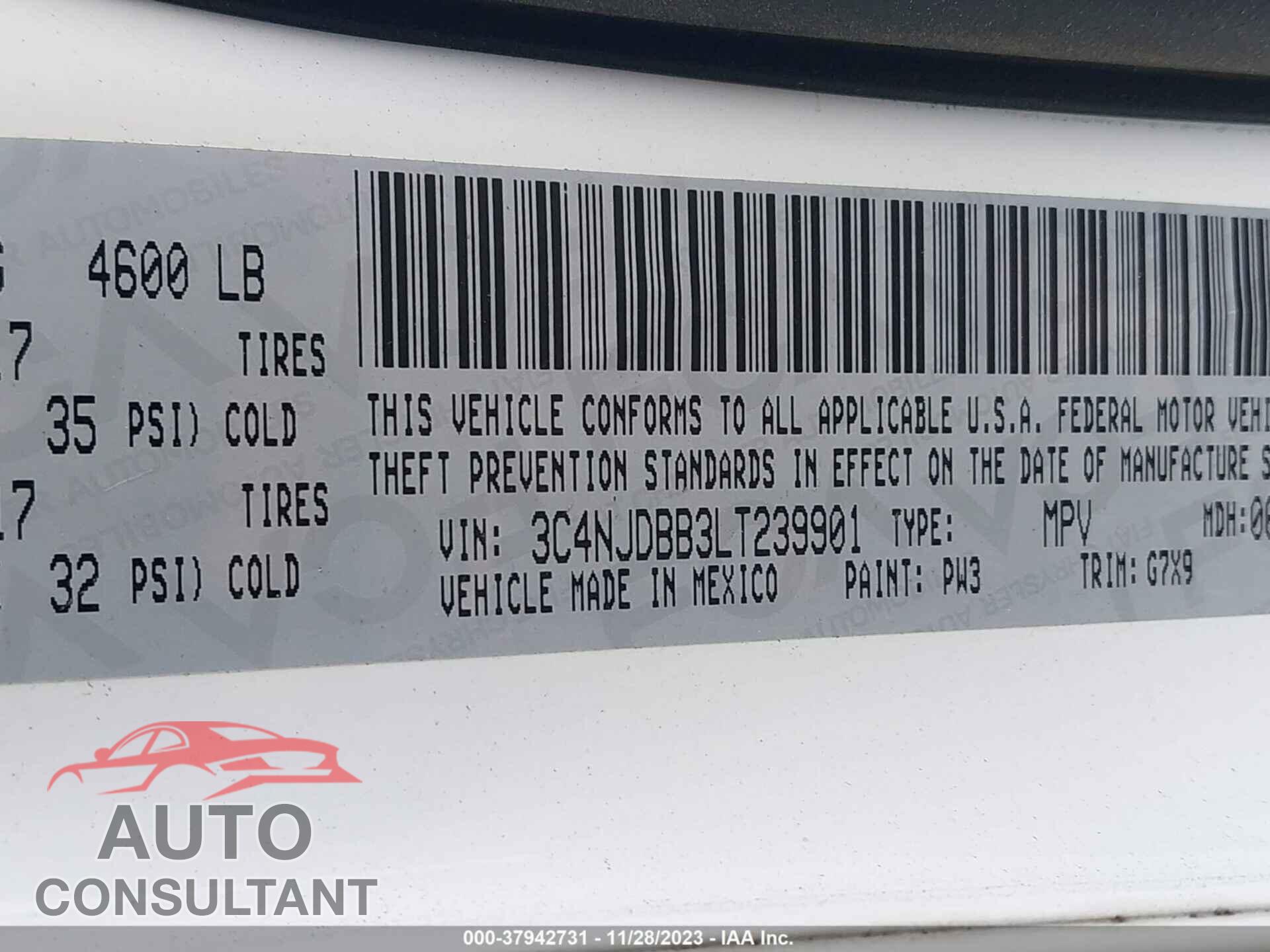 JEEP COMPASS 2020 - 3C4NJDBB3LT239901