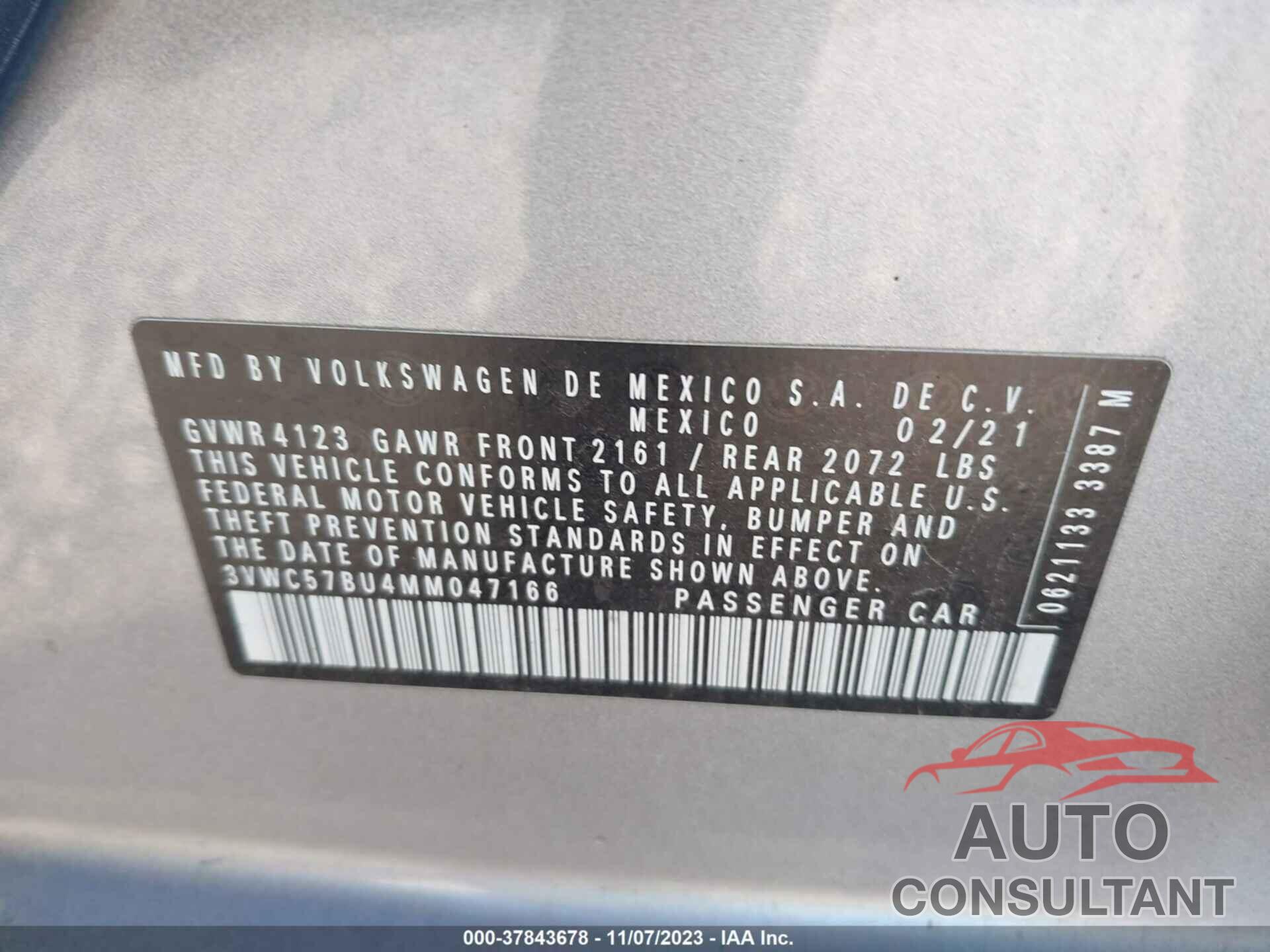 VOLKSWAGEN JETTA 2021 - 3VWC57BU4MM047166