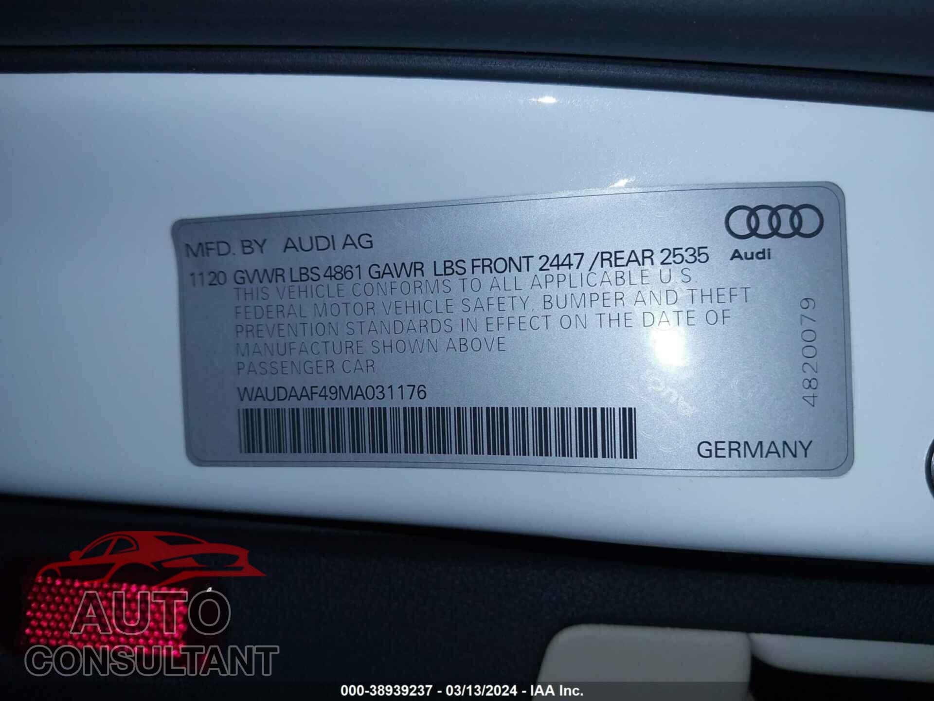 AUDI A4 2021 - WAUDAAF49MA031176