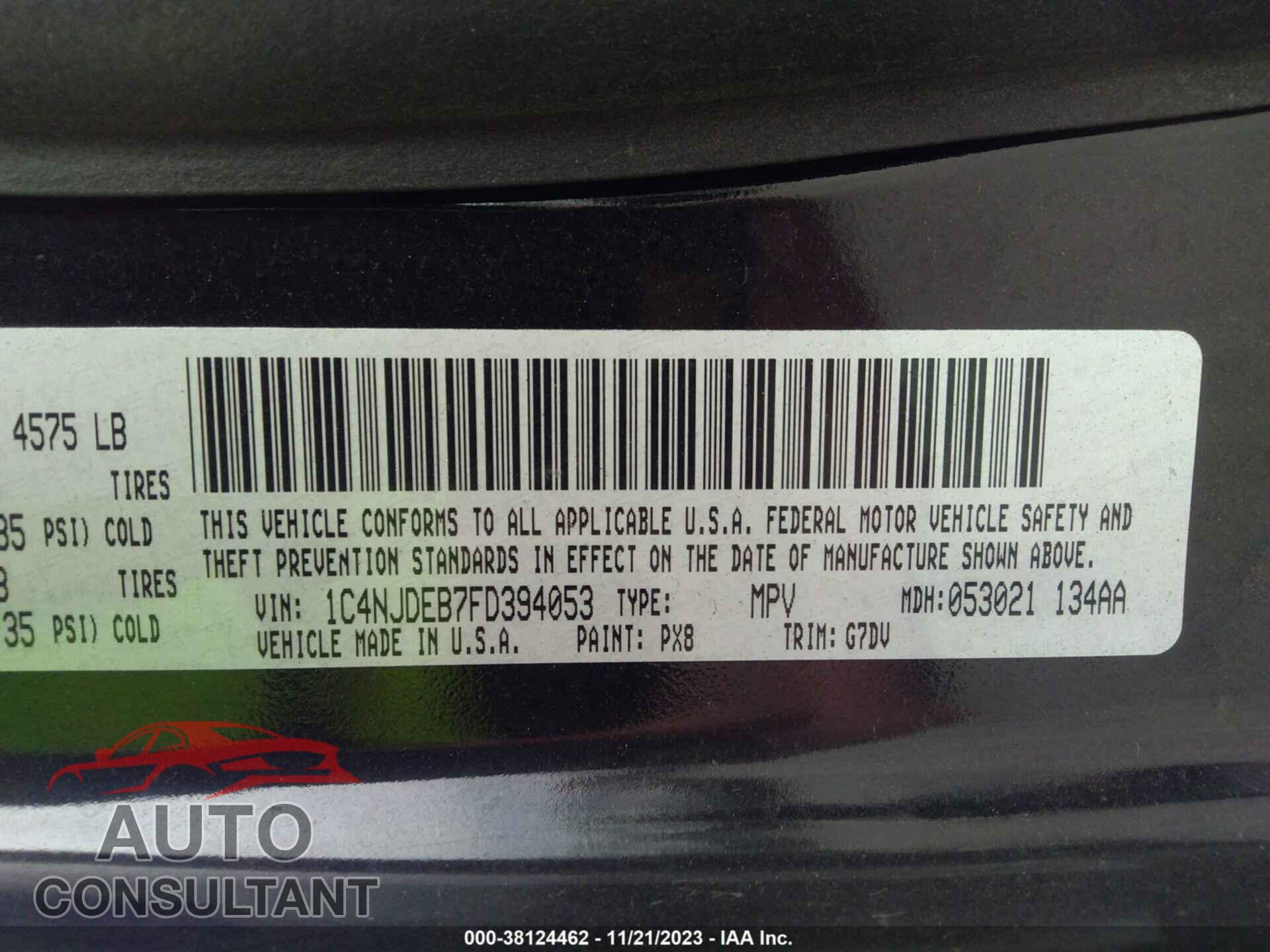 JEEP COMPASS 2015 - 1C4NJDEB7FD394053